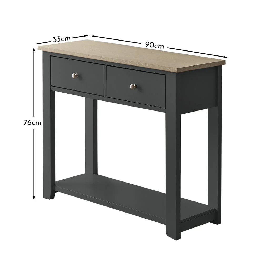 Outlet - Chatsworth Slate Grey 2 Drawer Console Table - 90cm - Image 7