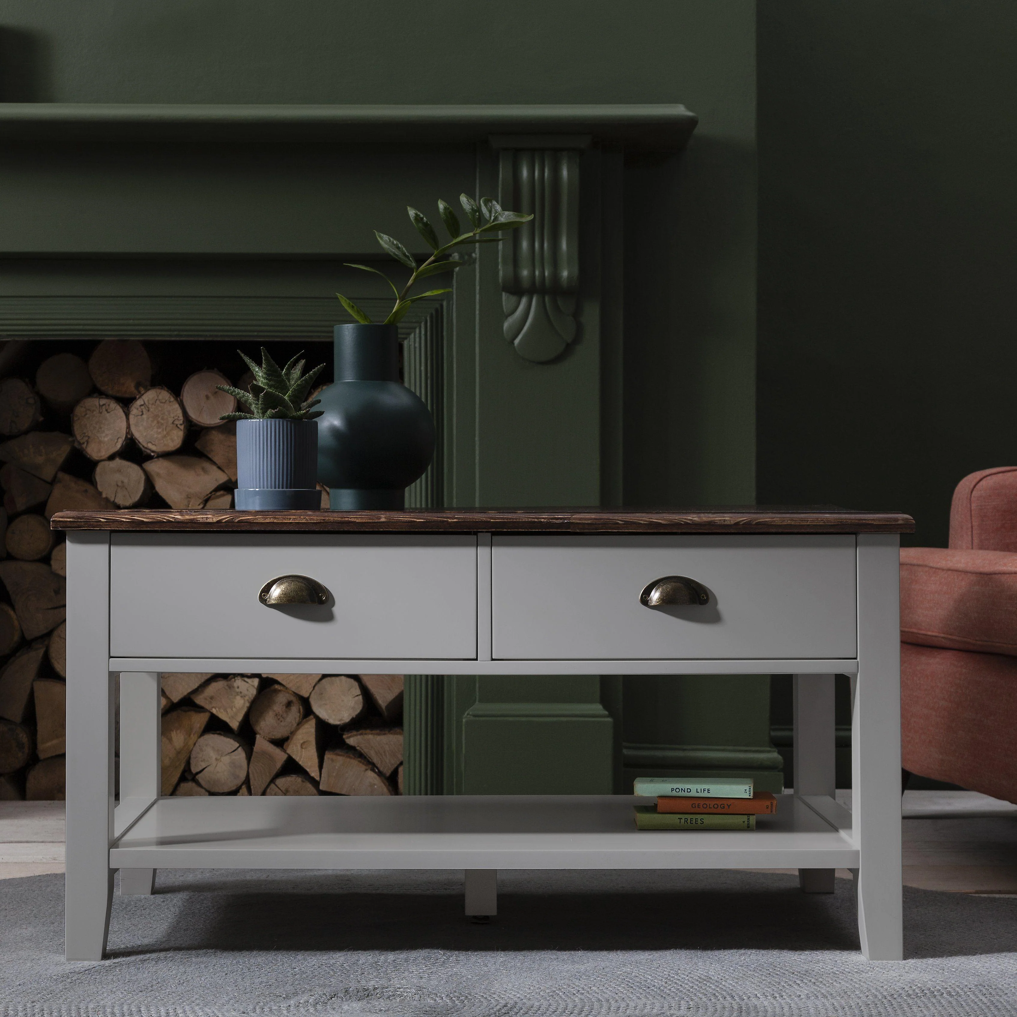 Outlet - Chatsworth Wooden Coffee Table - Storage Drawers - Grey