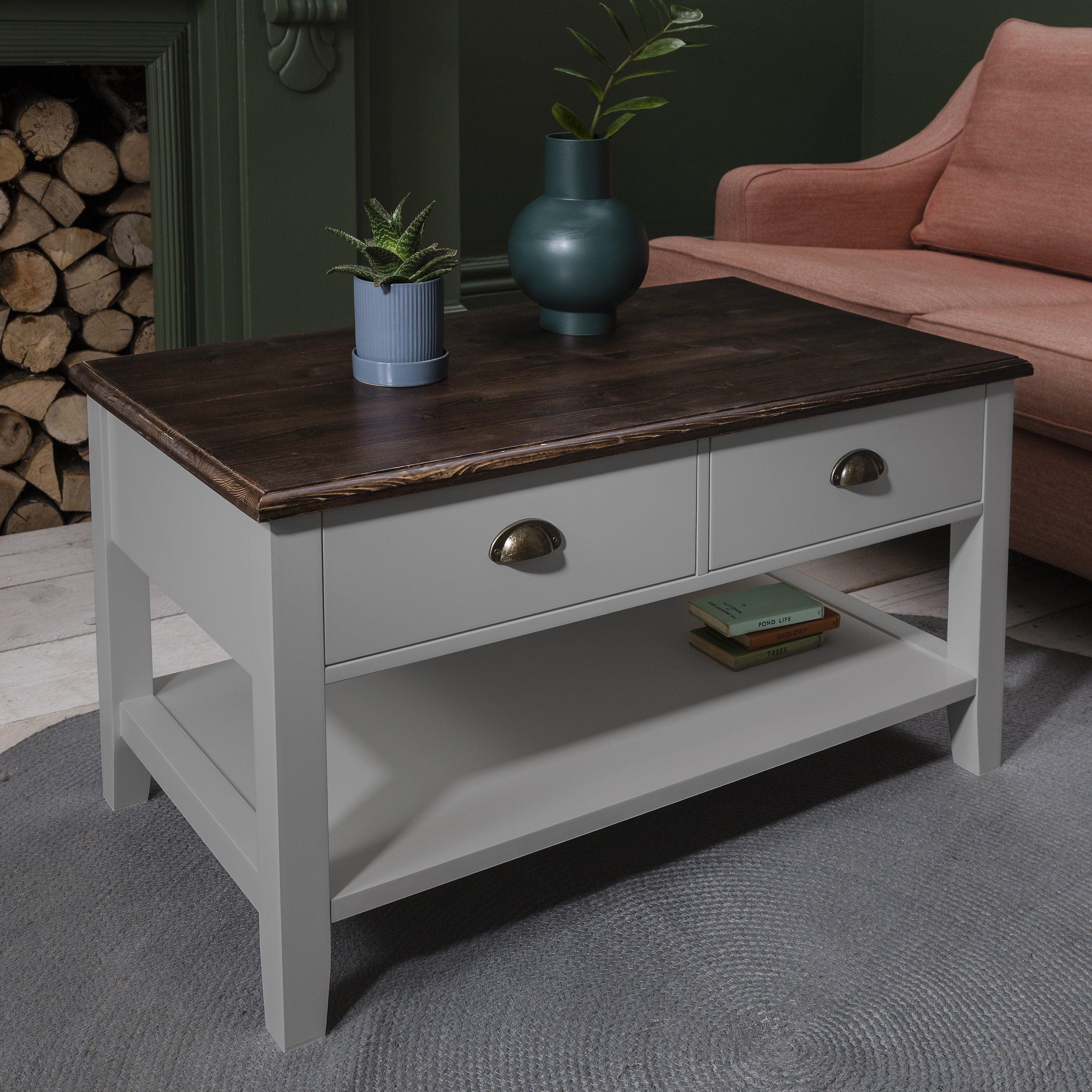 Outlet - Chatsworth Wooden Coffee Table - Storage Drawers - Grey - Image 2