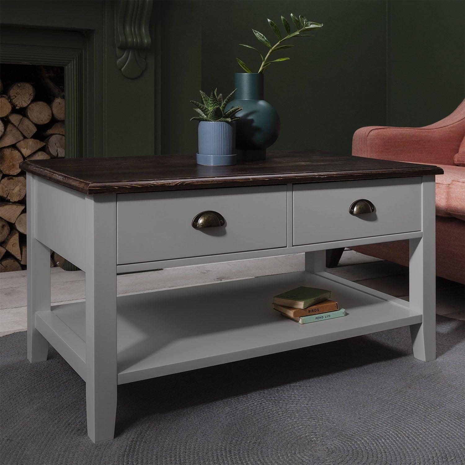 Outlet - Chatsworth Wooden Coffee Table - Storage Drawers - Grey - Image 3