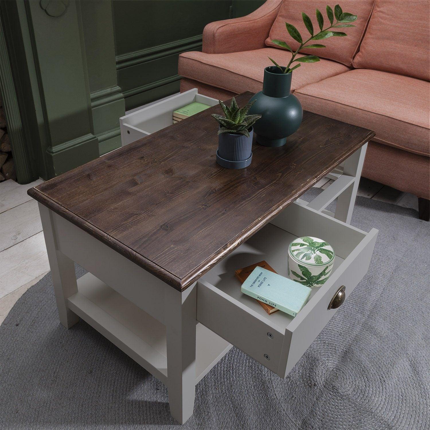 Outlet - Chatsworth Wooden Coffee Table - Storage Drawers - Grey - Image 4