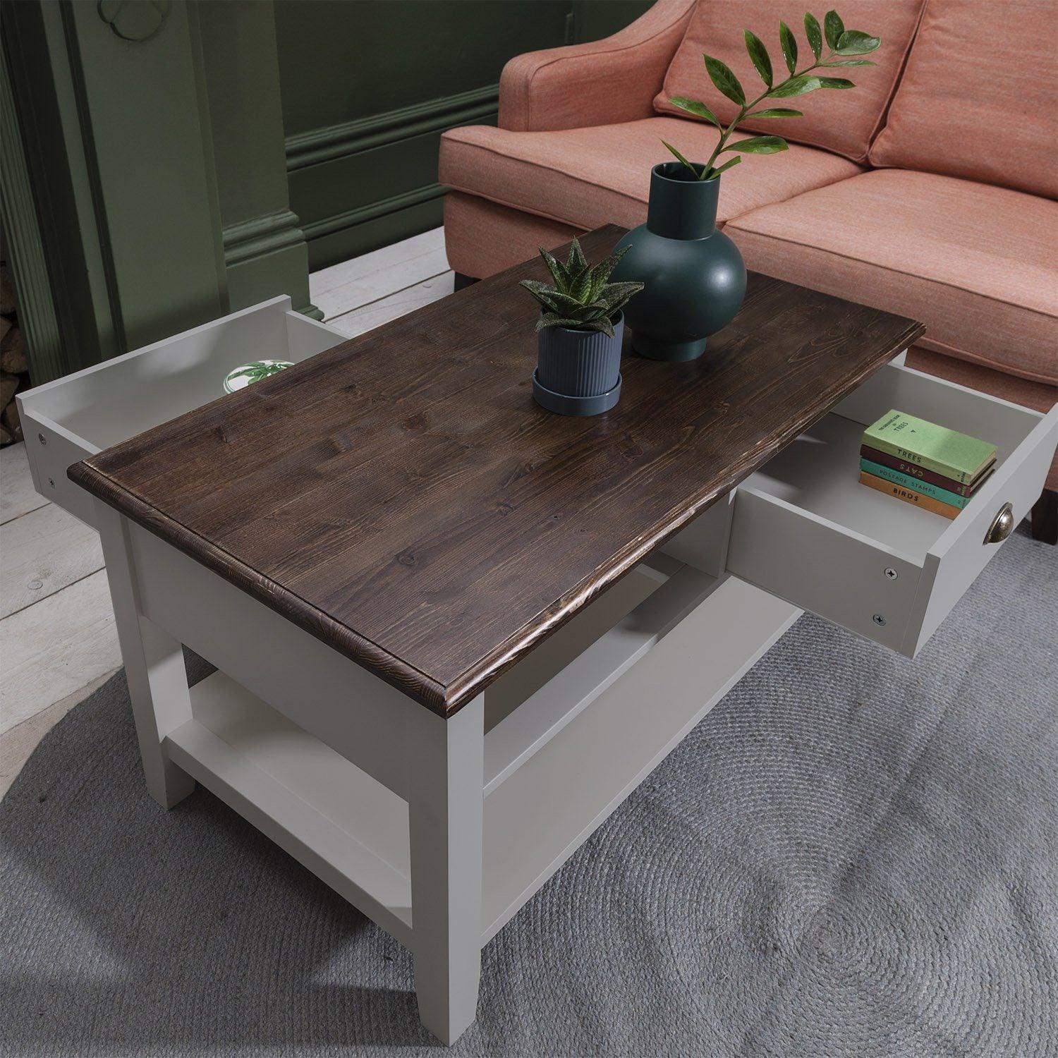 Outlet - Chatsworth Wooden Coffee Table - Storage Drawers - Grey - Image 5