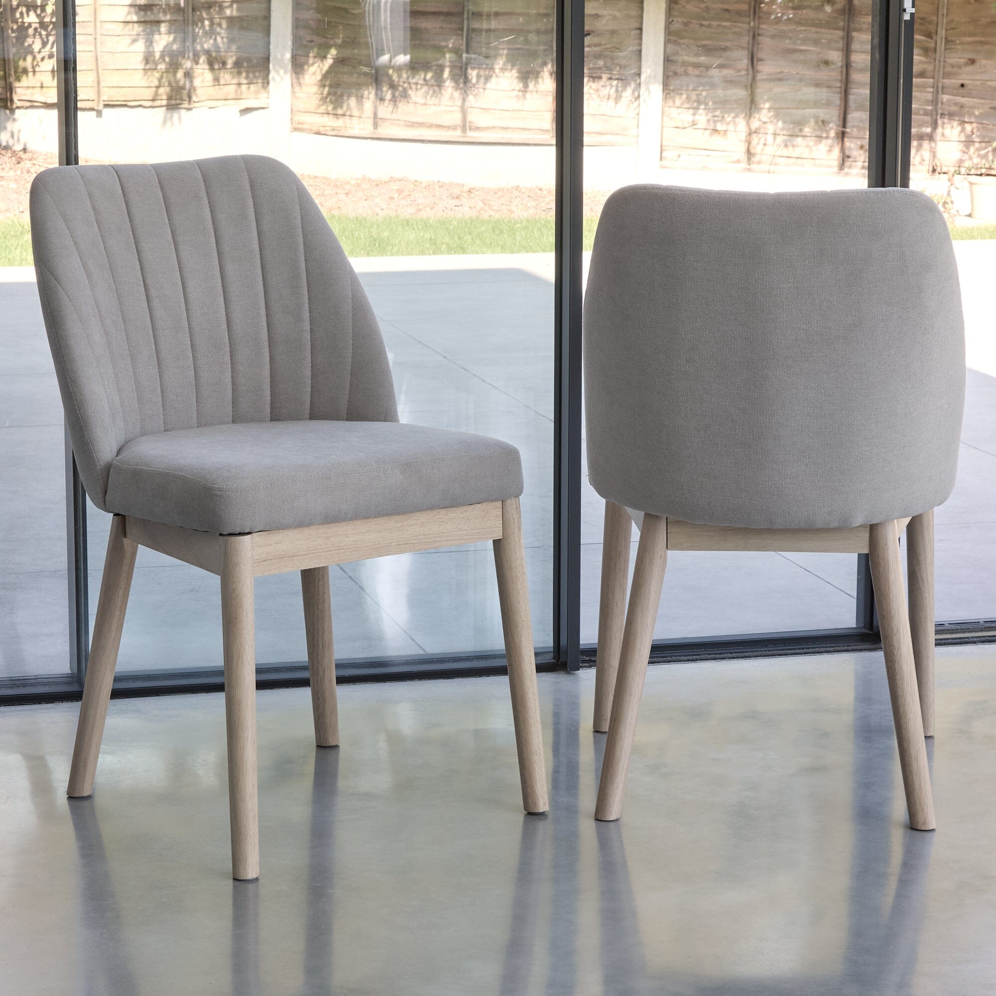 Chloe Soft Beige Dining Chairs - Set of 2 - Whitewash Oak Legs - Image 4