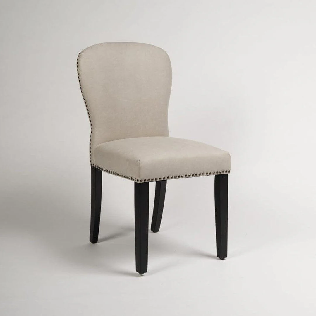 Outlet - Edward Dining Chairs - Set of 2 - Faux Leather Stone & Black Wood - Image 6
