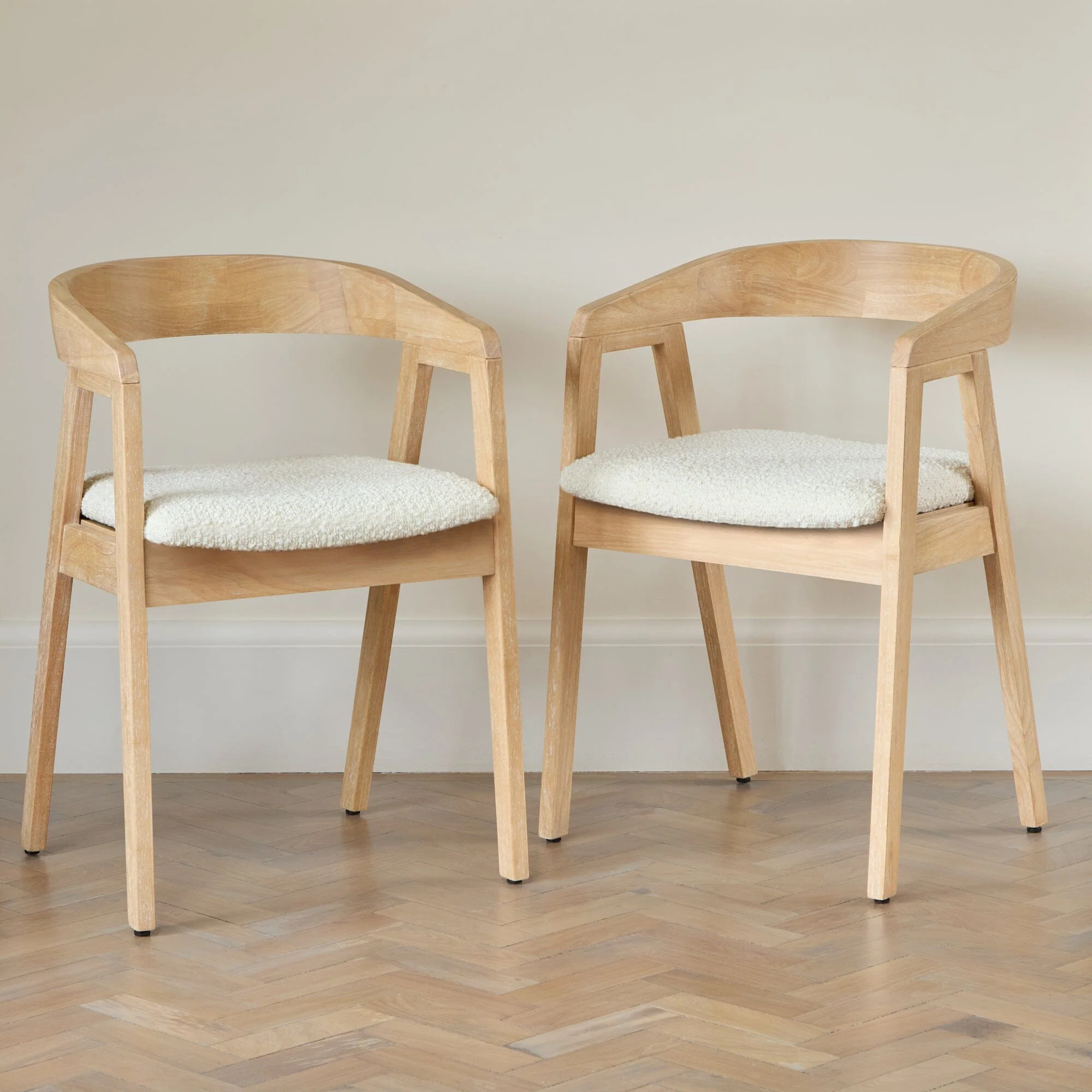 Outlet - Ella Boucle Dining Armchairs - Set of 2 - Whitewash Oak Legs