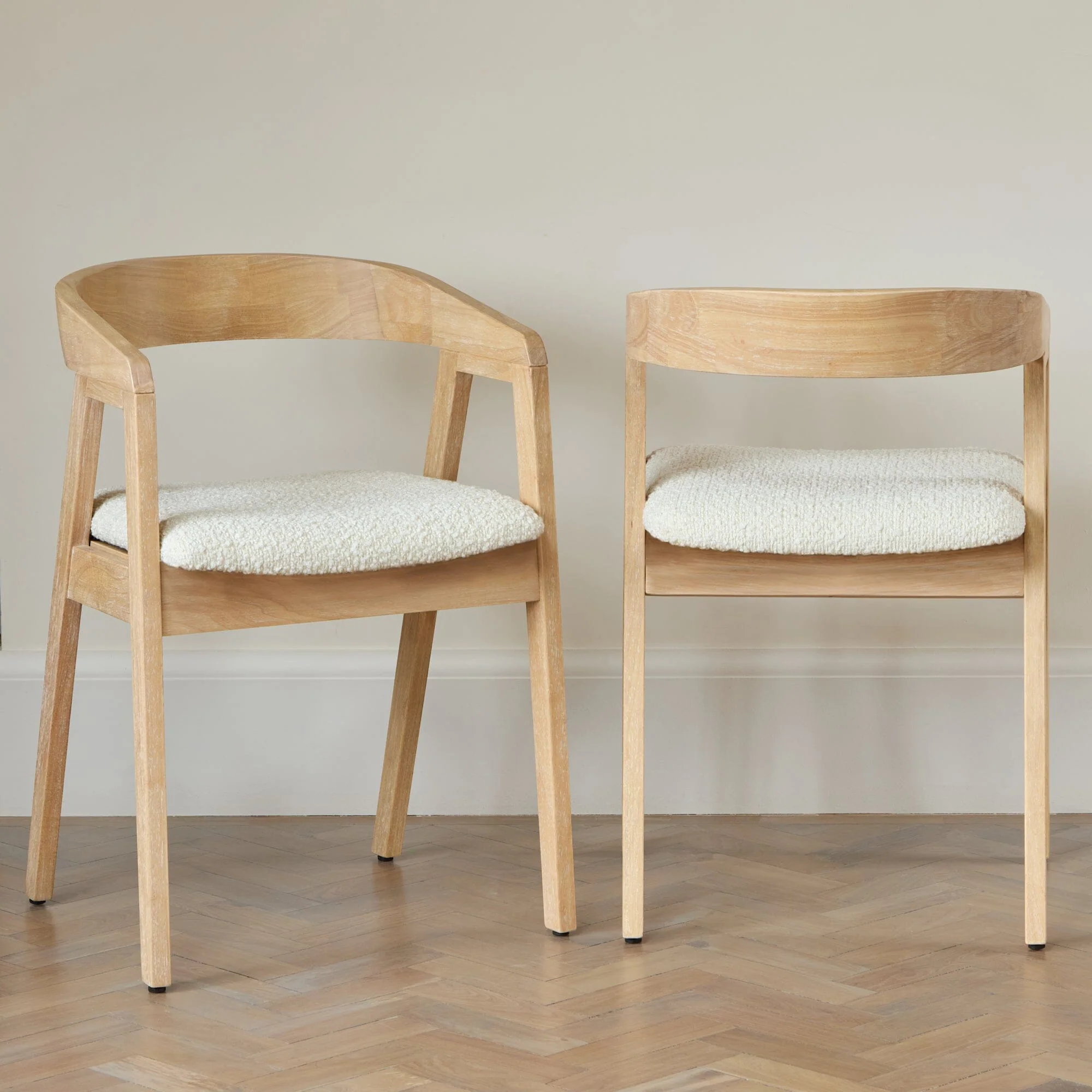 Outlet - Ella Boucle Dining Armchairs - Set of 2 - Whitewash Oak Legs - Image 2