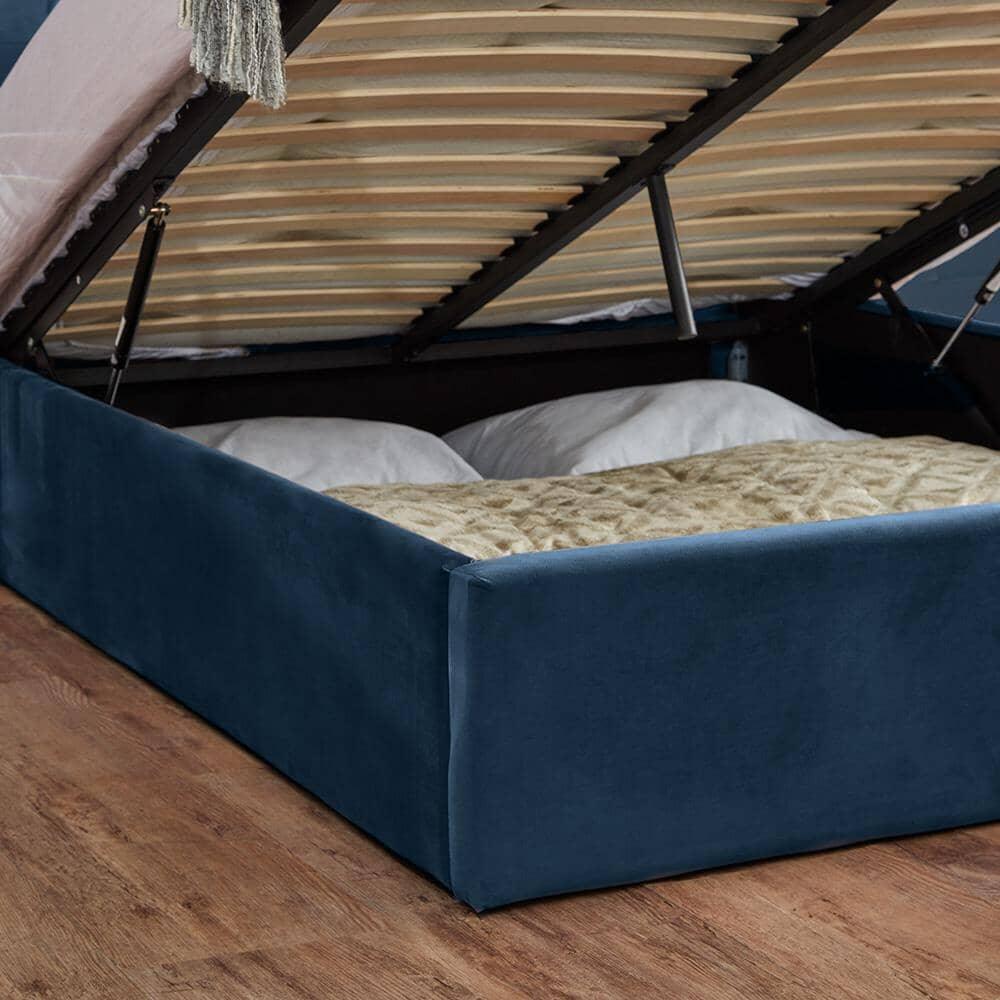 Outlet - Elle King Size Ottoman Bed - Blue Velvet - Image 3