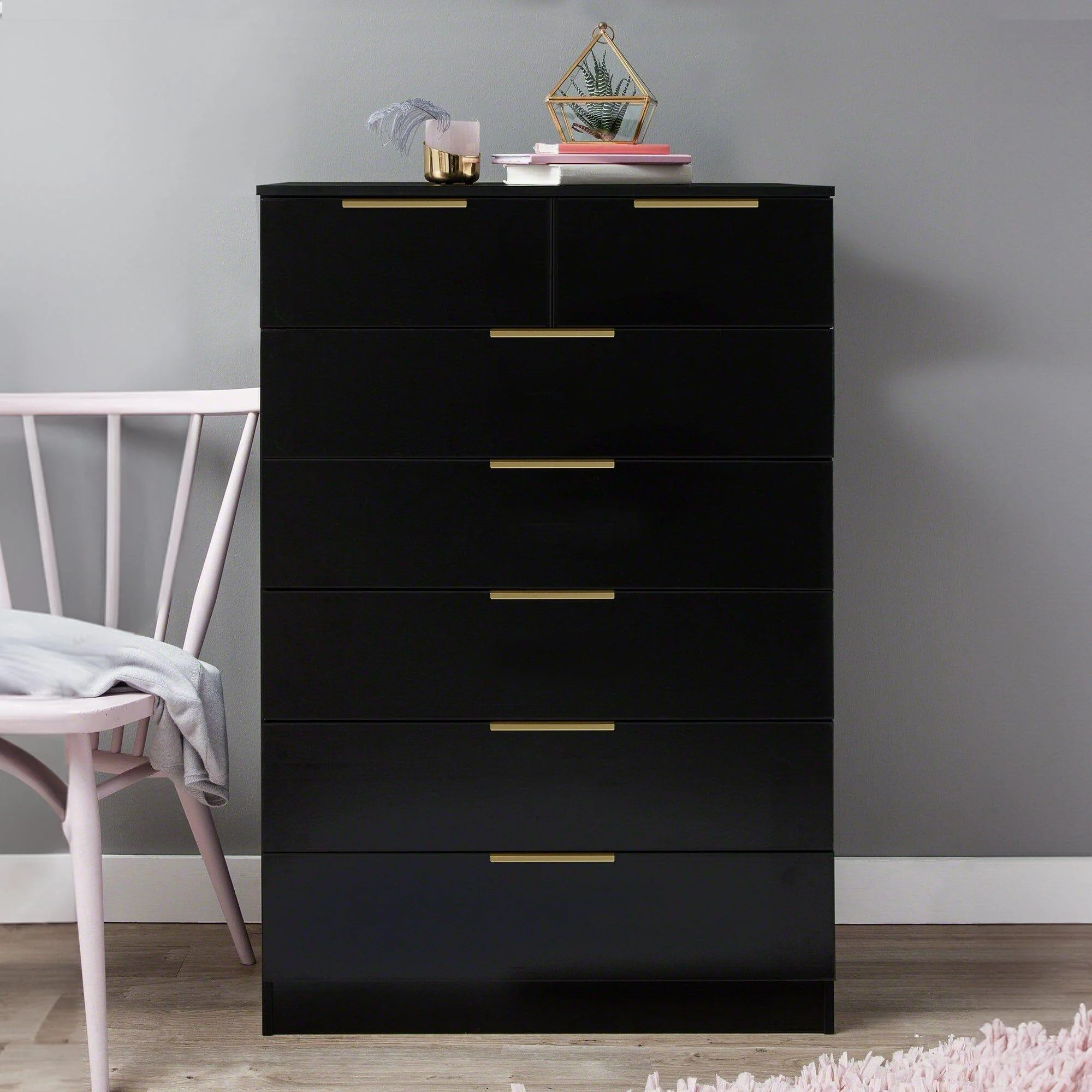 Essie Tall 7 Drawer Chest of Drawers - Black - Image 2