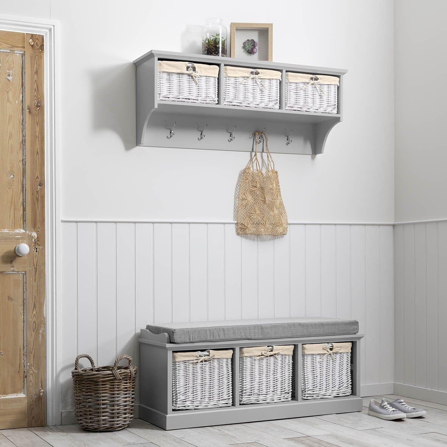 Outlet - Fyfield Coat Hooks With Shelf & Storage Baskets - Grey - Image 3