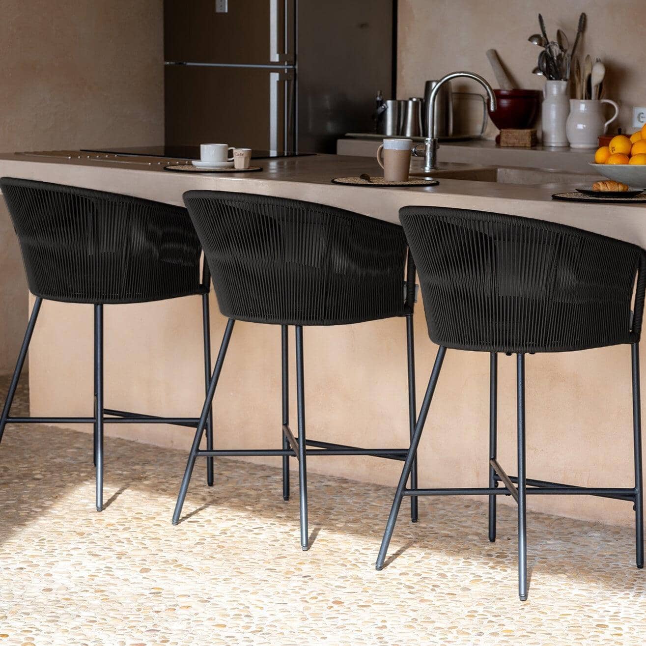 Hali Black Rope Garden Bar Stool with Cushion - Image 2