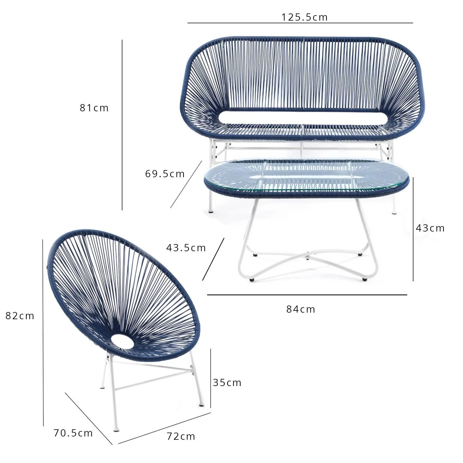 Outlet - Hebe Garden Sofa Set - Navy Blue - Image 10