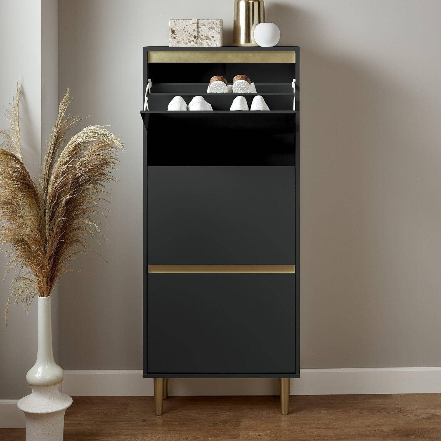 Outlet - Iliana Shoe Cabinet - 3 Door - Charcoal Grey - Image 3