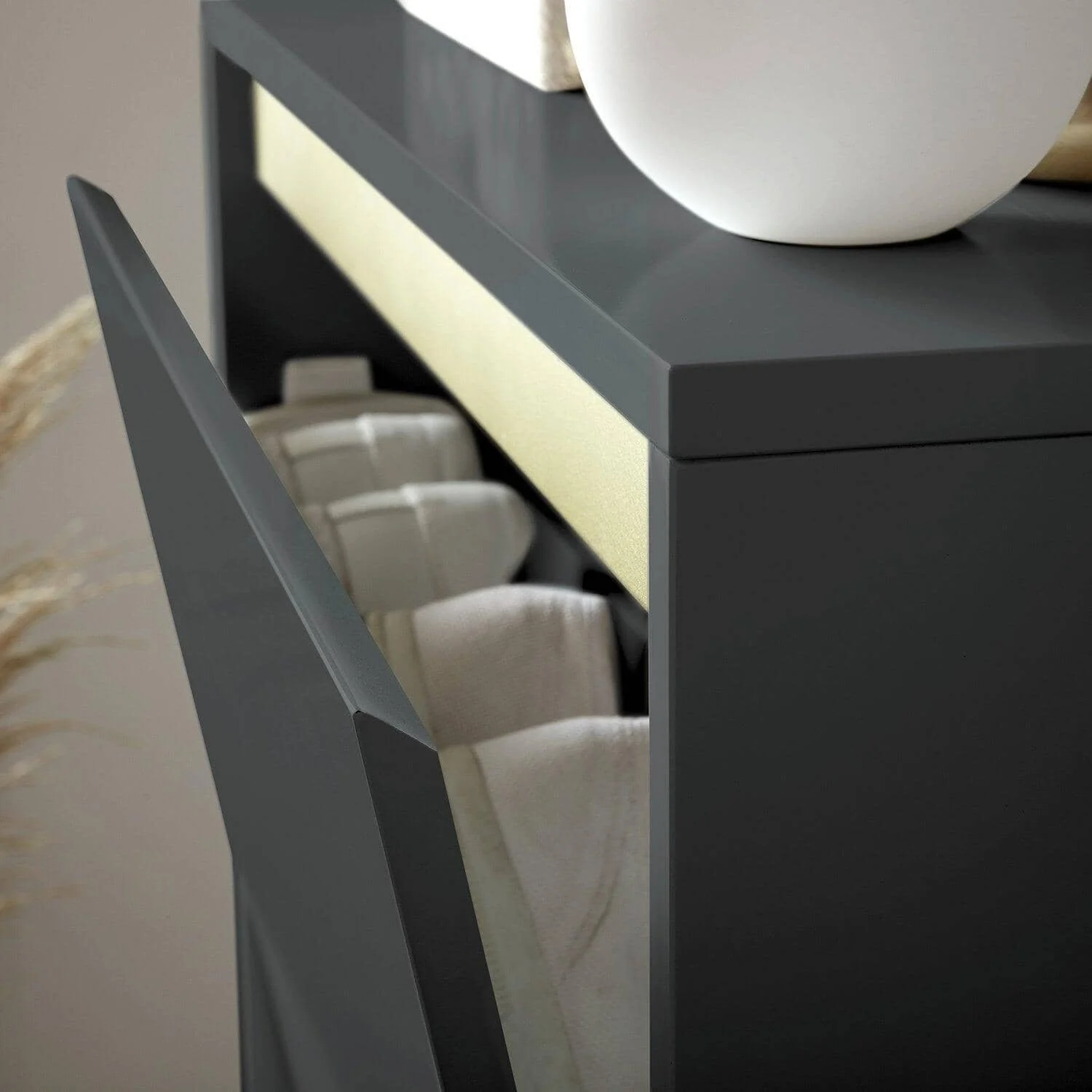 Outlet - Iliana Shoe Cabinet - 3 Door - Charcoal Grey - Image 4