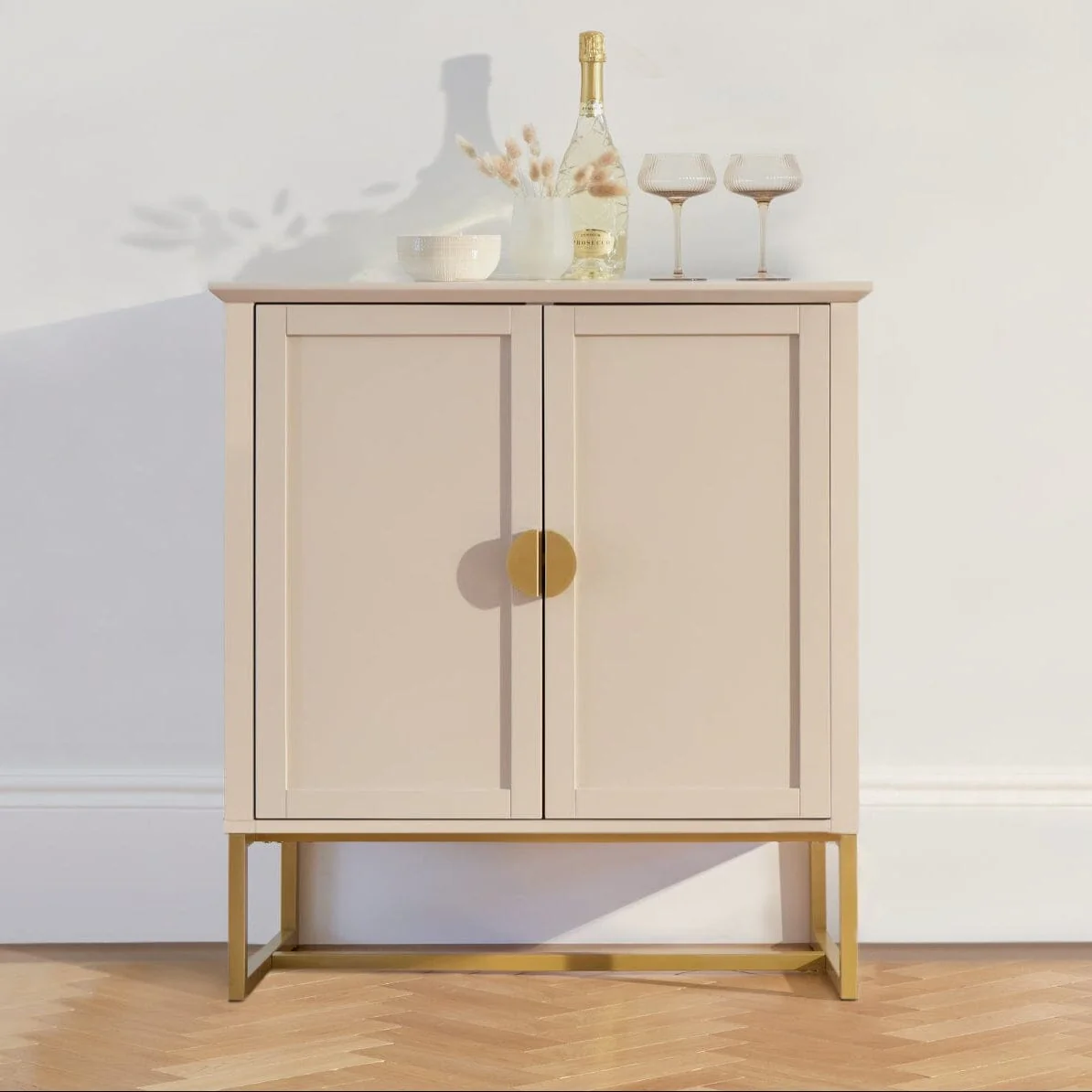 Ines 2 Door Sideboard - Taupe & Gold legs