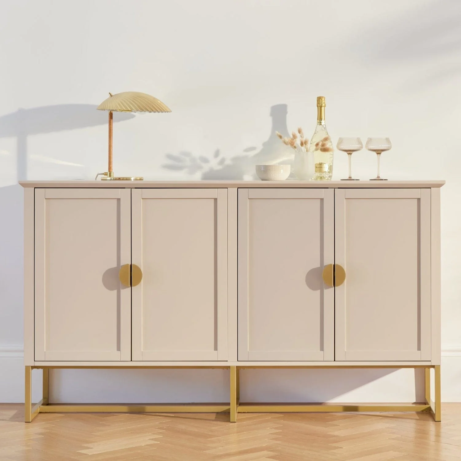 Outlet - Ines 4 Door Large Sideboard - Taupe & Gold - Image 8