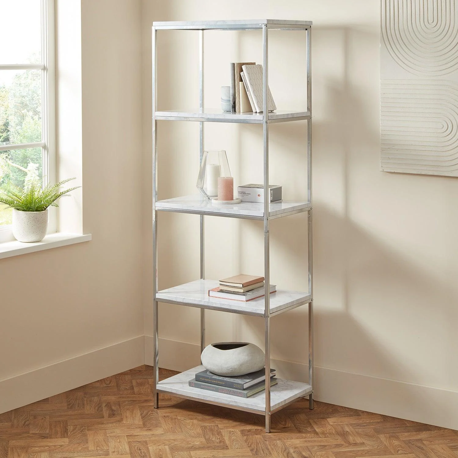 Outlet - Jay Bookcase - Marble Effect & Chrome