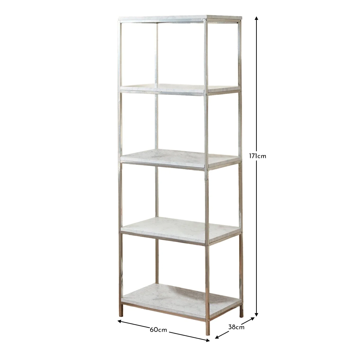 Outlet - Jay Bookcase - Marble Effect & Chrome - Image 4
