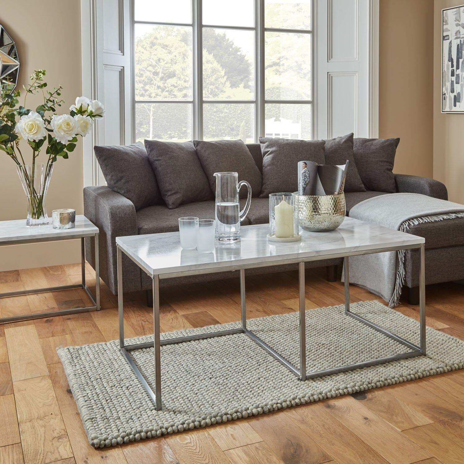 Outlet - Jay Large Coffee Table - Marble Effect & Chrome - Image 2