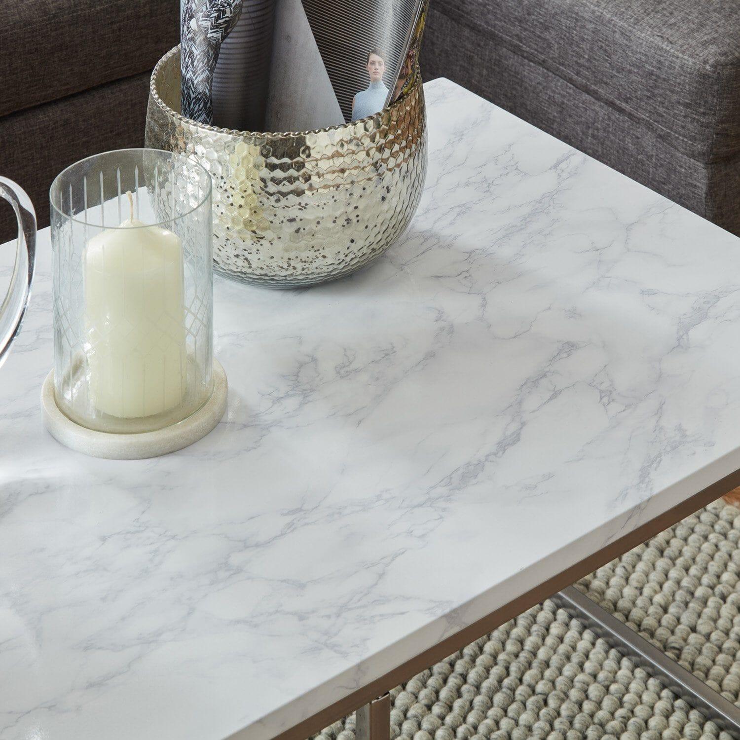 Outlet - Jay Large Coffee Table - Marble Effect & Chrome - Image 4