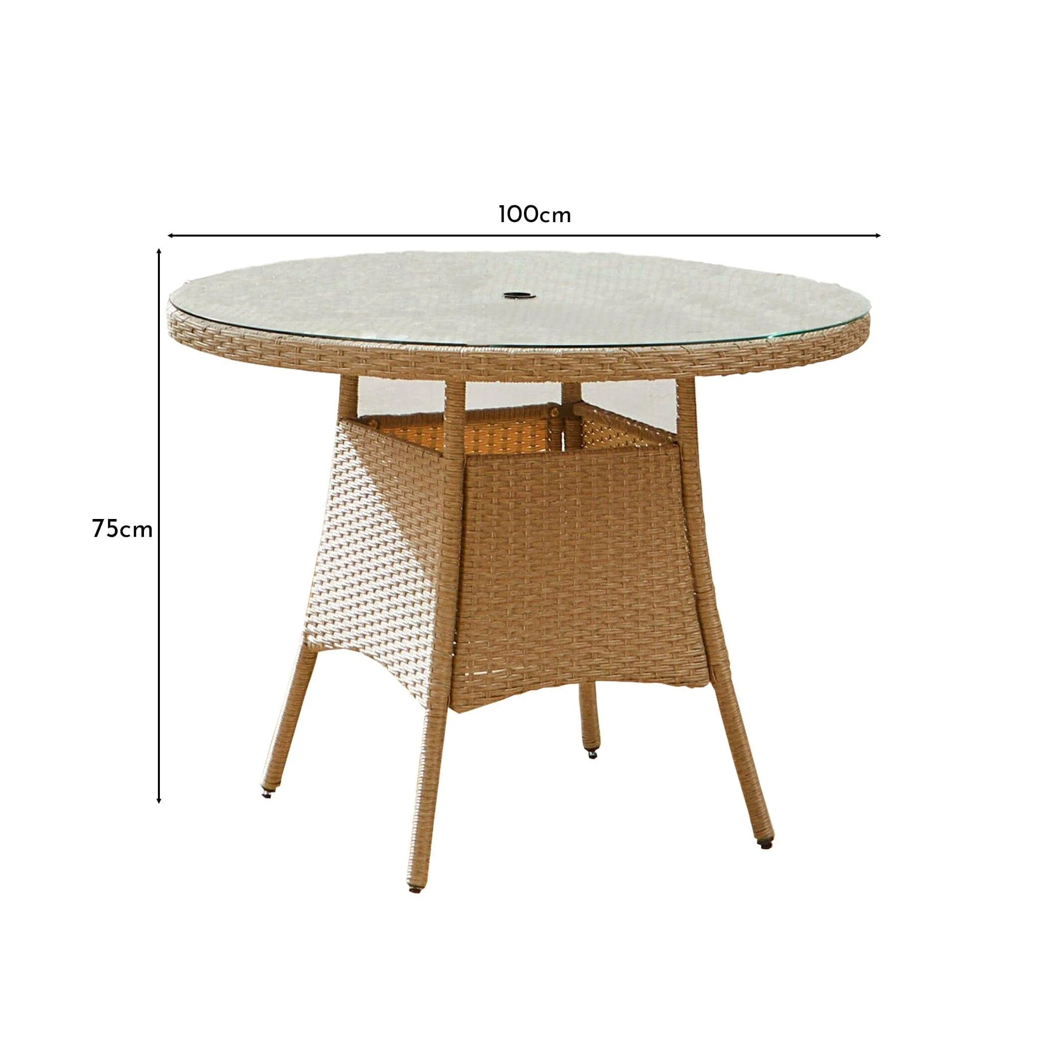 Kemble 4 Seater Garden Round Dining Table - Natural Brown - Image 8