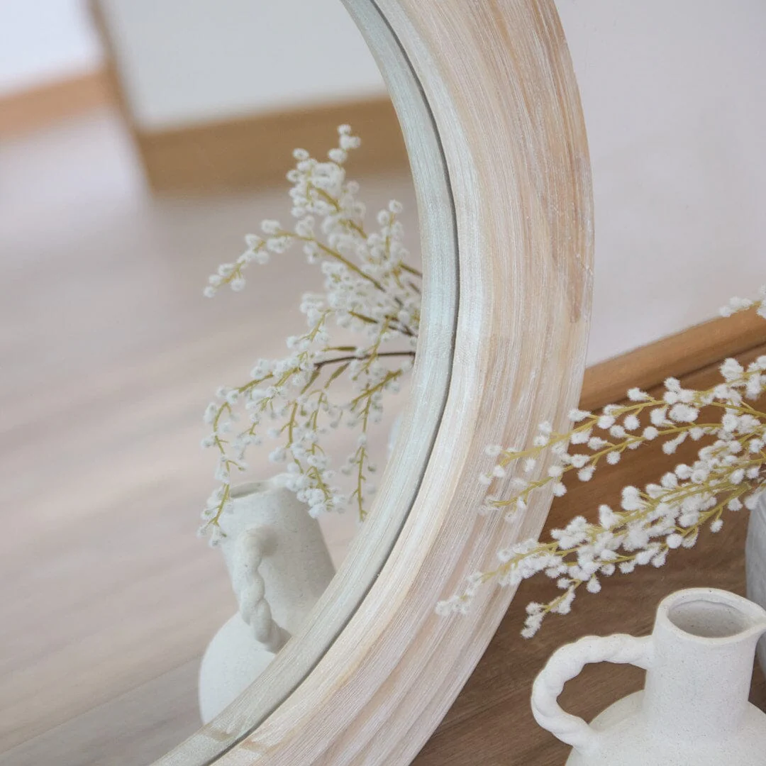 Outlet - Kubu 70cm Wooden Round Mirror - Whitewash - Image 2