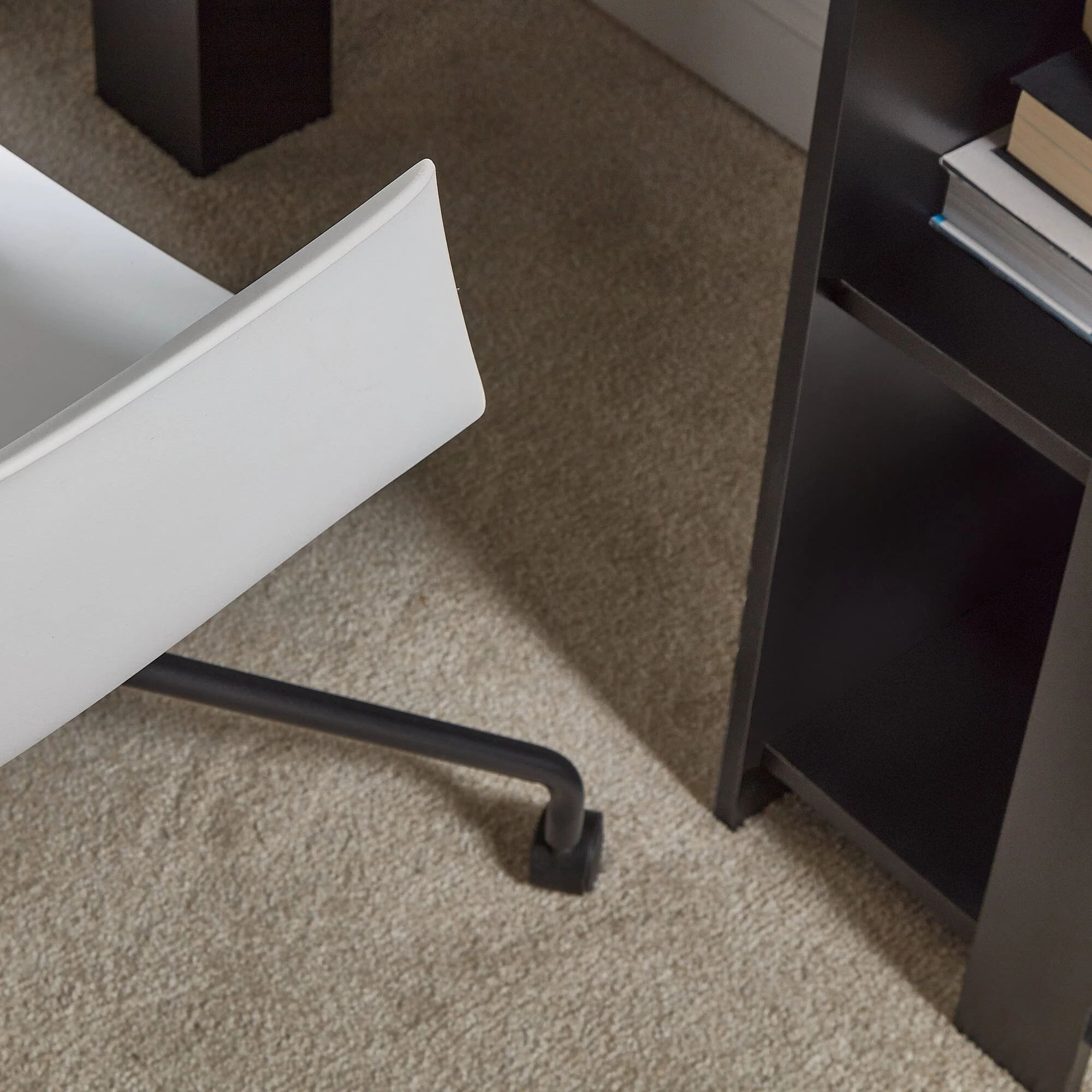 Logan Office Swivel Chair - White with Black Legs - Image 5
