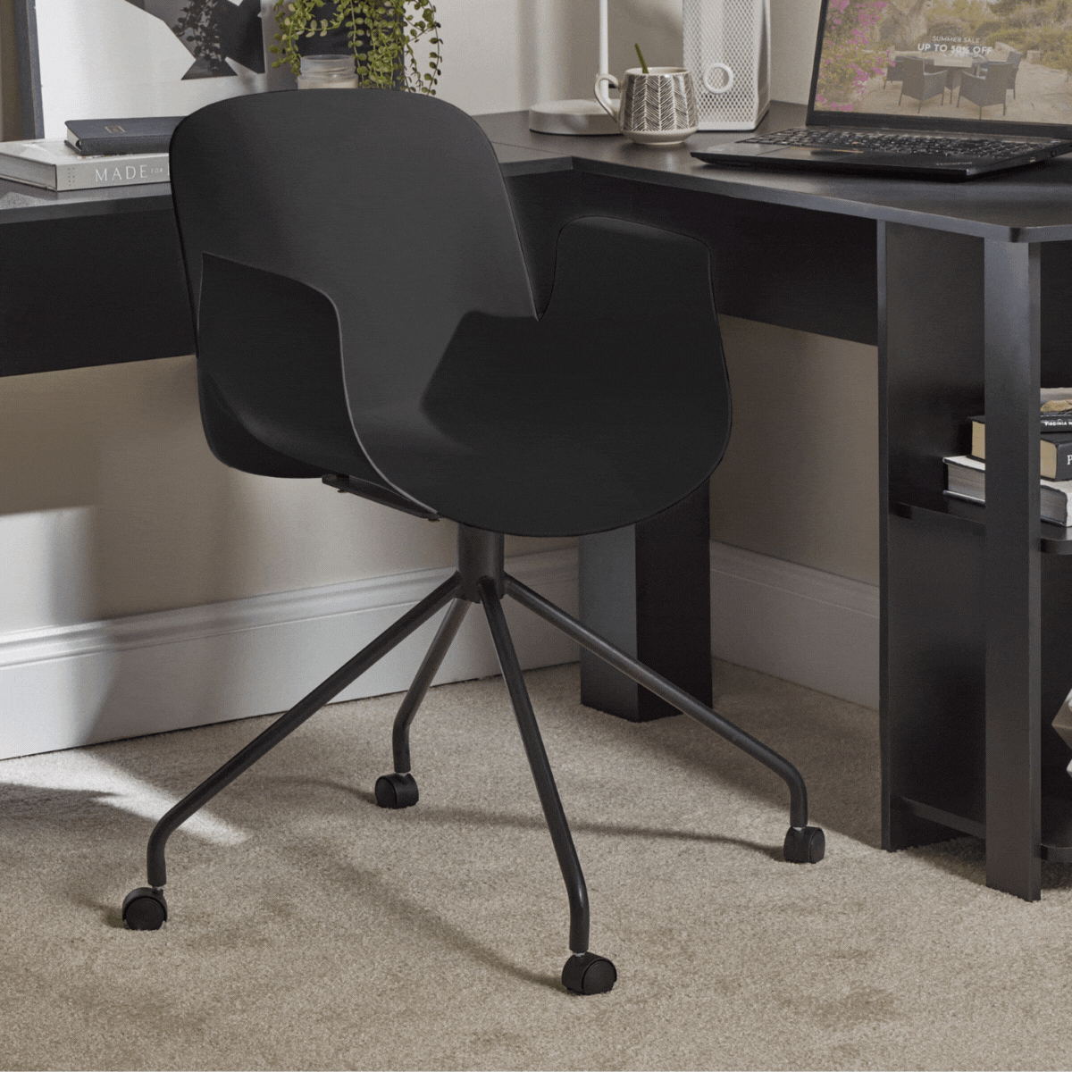 Outlet - Logan Swivel Chair - Black with Black Legs - Image 6