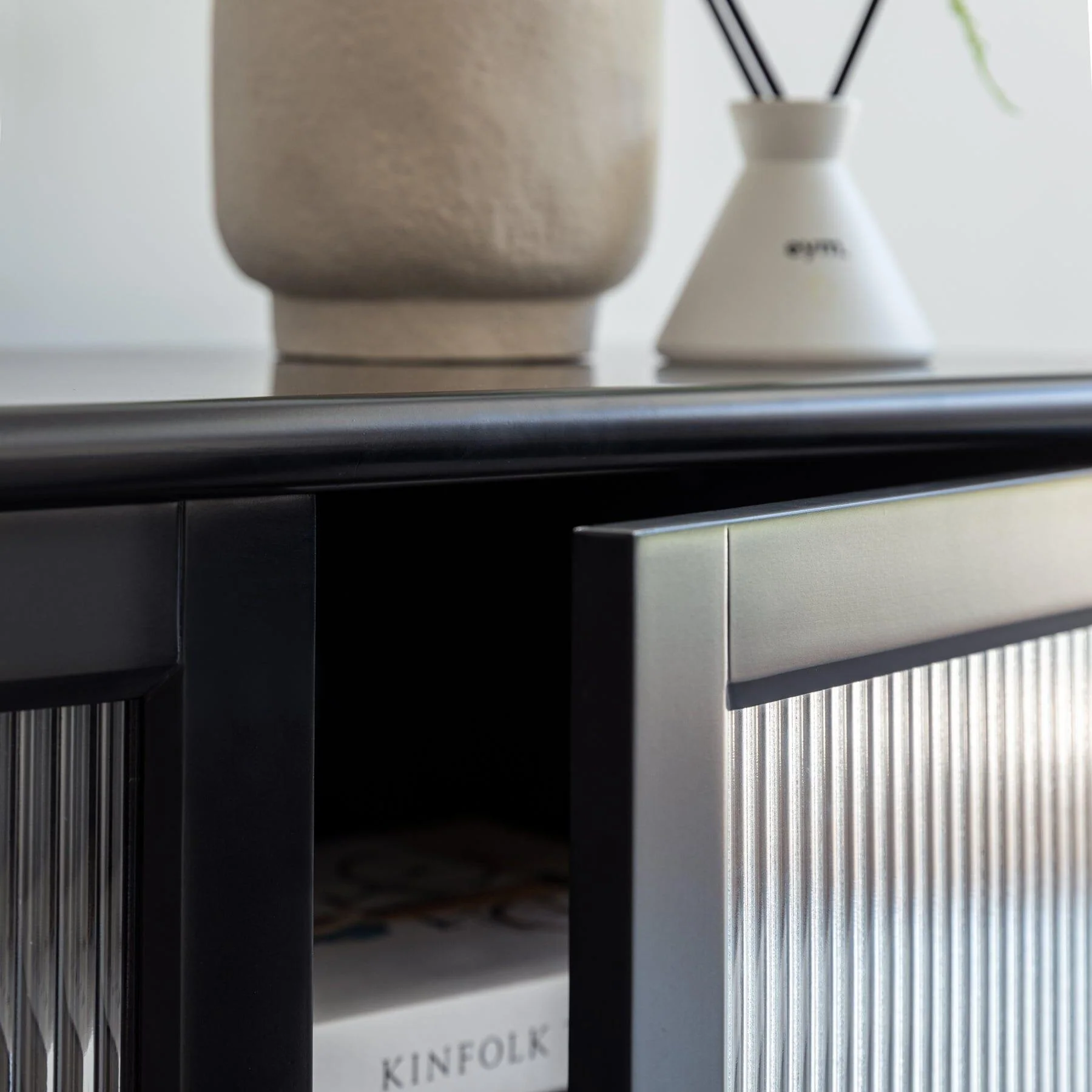 Lua 2 Door Small Sideboard - Noir Black with Glass Door - Image 6