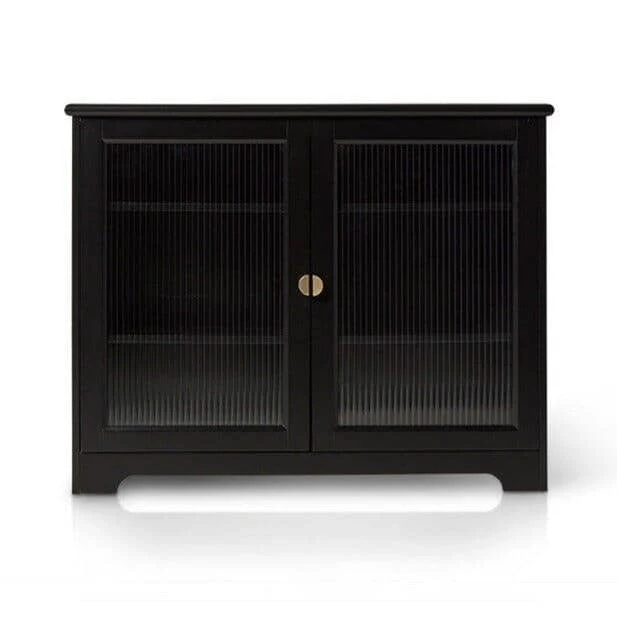 Outlet - Lua Narrow 2 Door Sideboard In Noir Black With Fluted Glass - Image 12