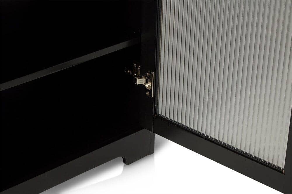 Outlet - Lua Narrow 2 Door Sideboard In Noir Black With Fluted Glass - Image 13