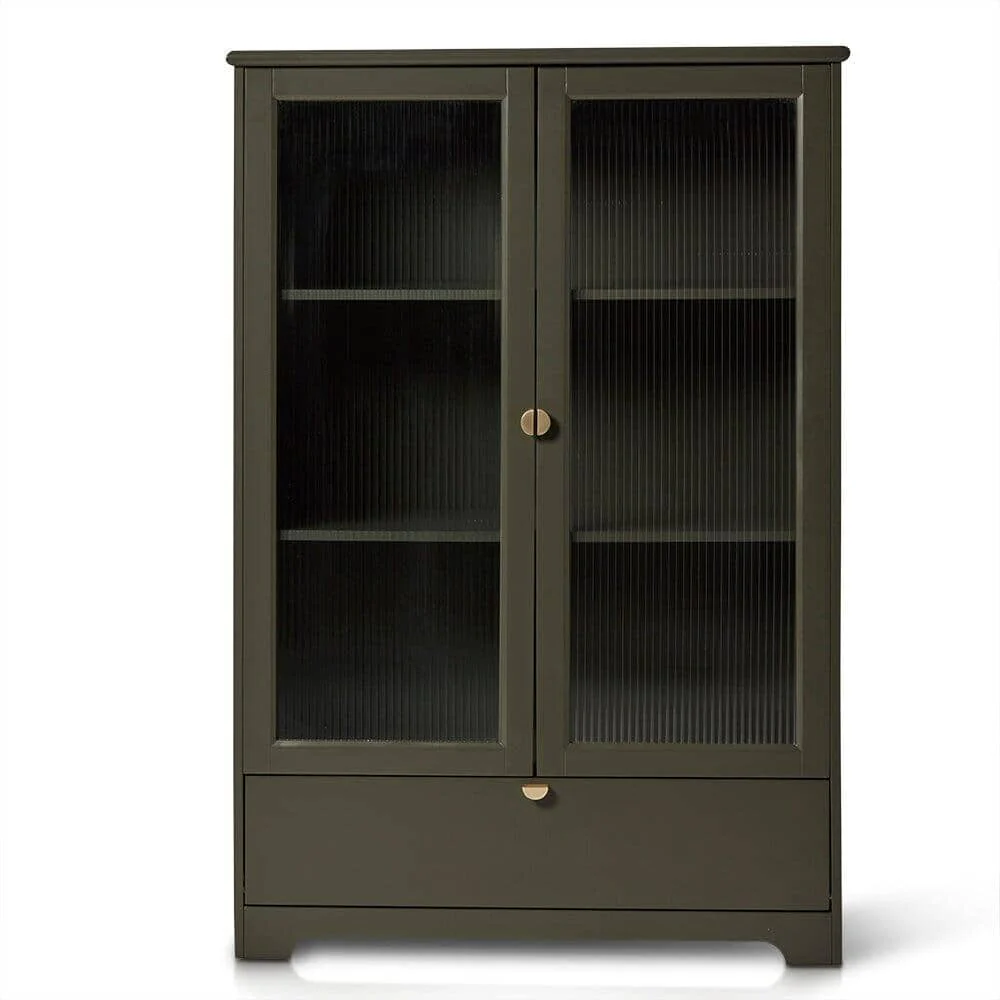Outlet - Lua Tall Cabinet In Fir Green With Fluted Glass - Image 6