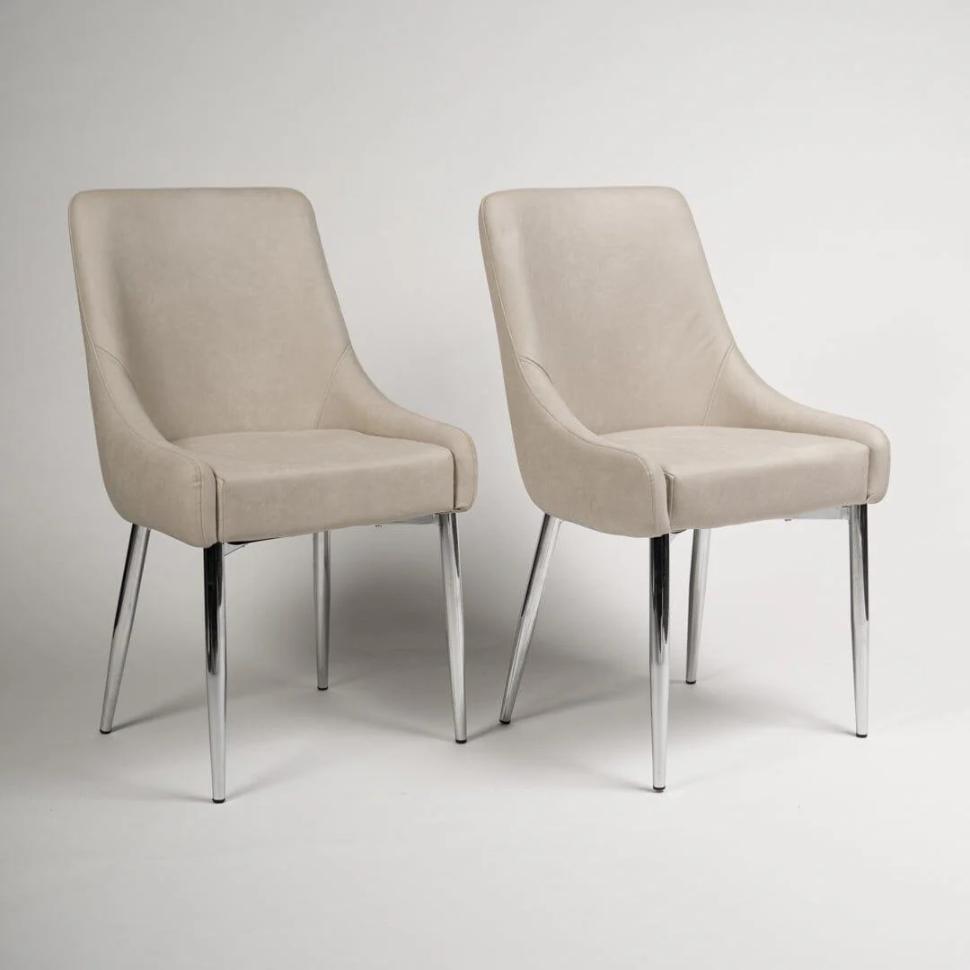 Outlet - Maeve Dining Chairs - Set of 2 - Stone & Chrome