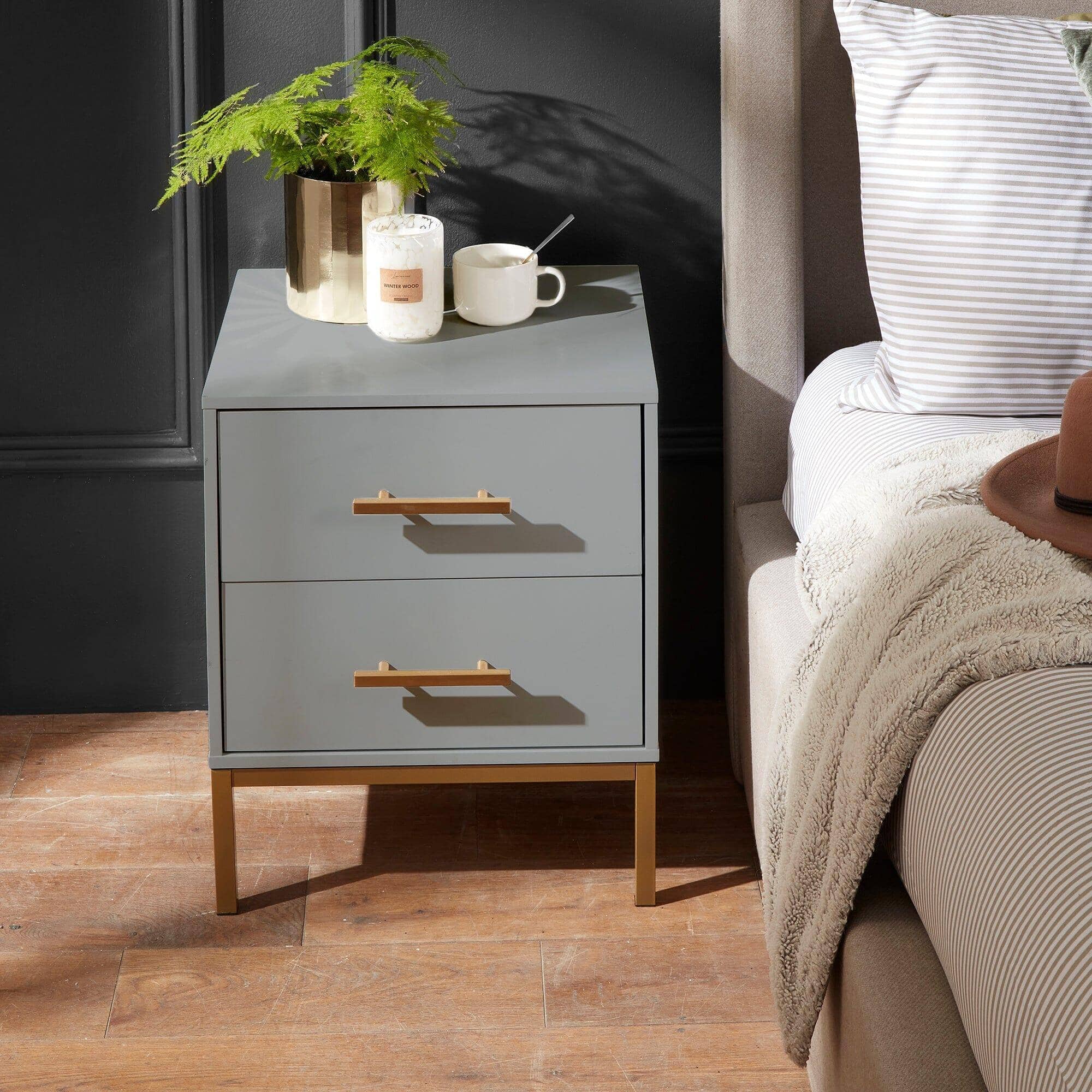 Outlet - Marie Bedside Table - Grey