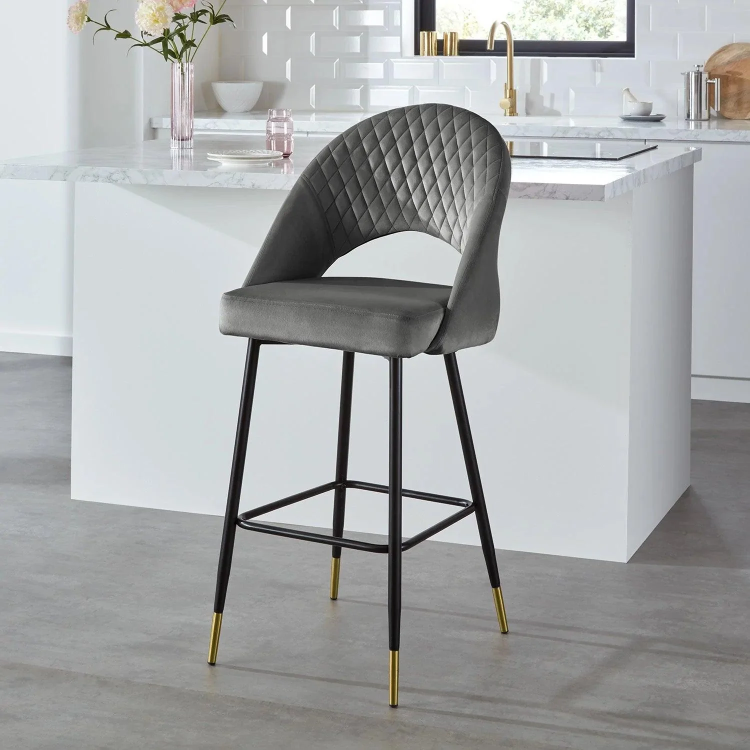 Outlet - Marilyn Bar Stool - Grey Velvet