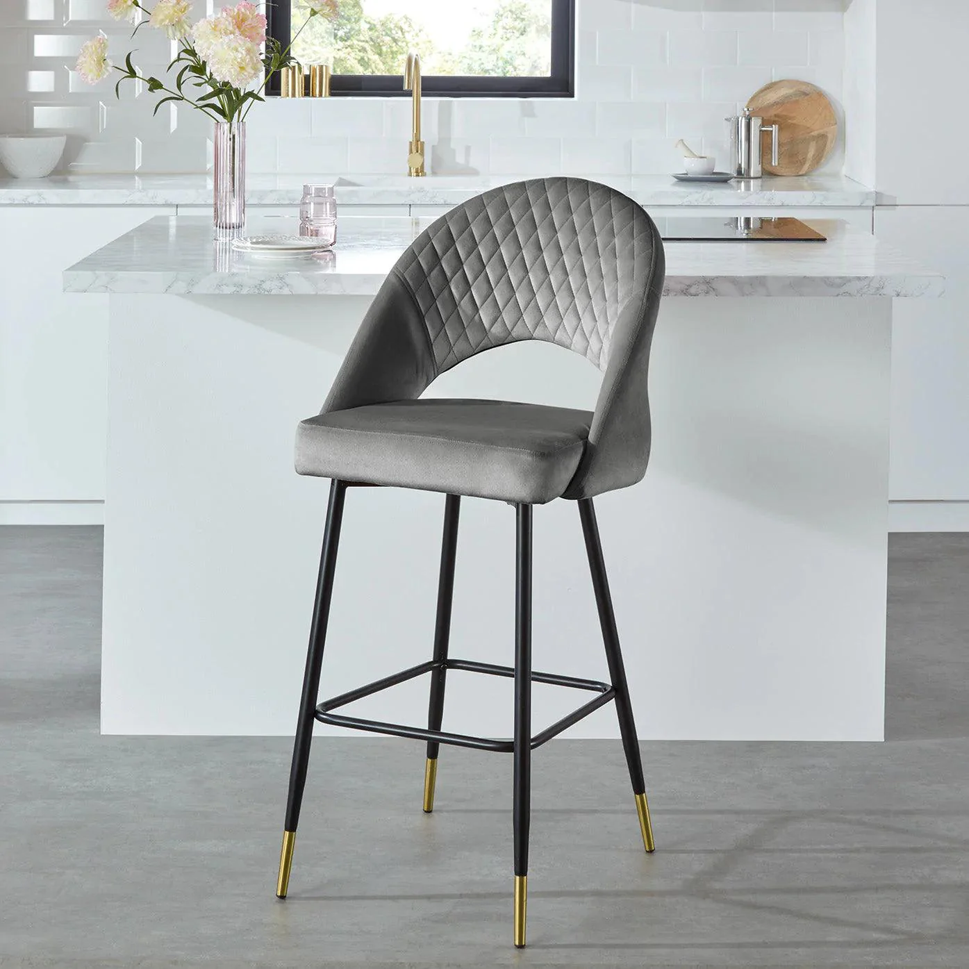 Outlet - Marilyn Bar Stool - Grey Velvet - Image 2
