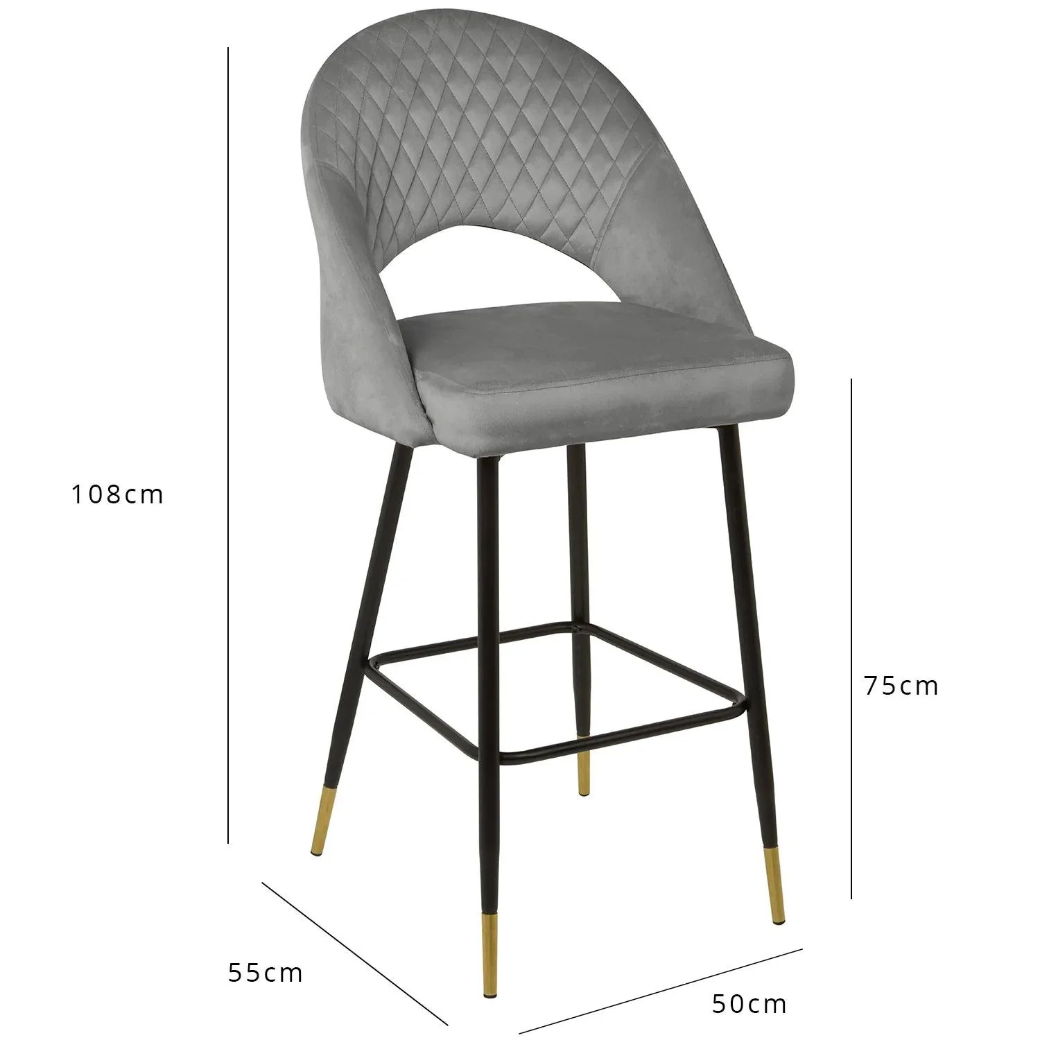 Outlet - Marilyn Bar Stool - Grey Velvet - Image 6