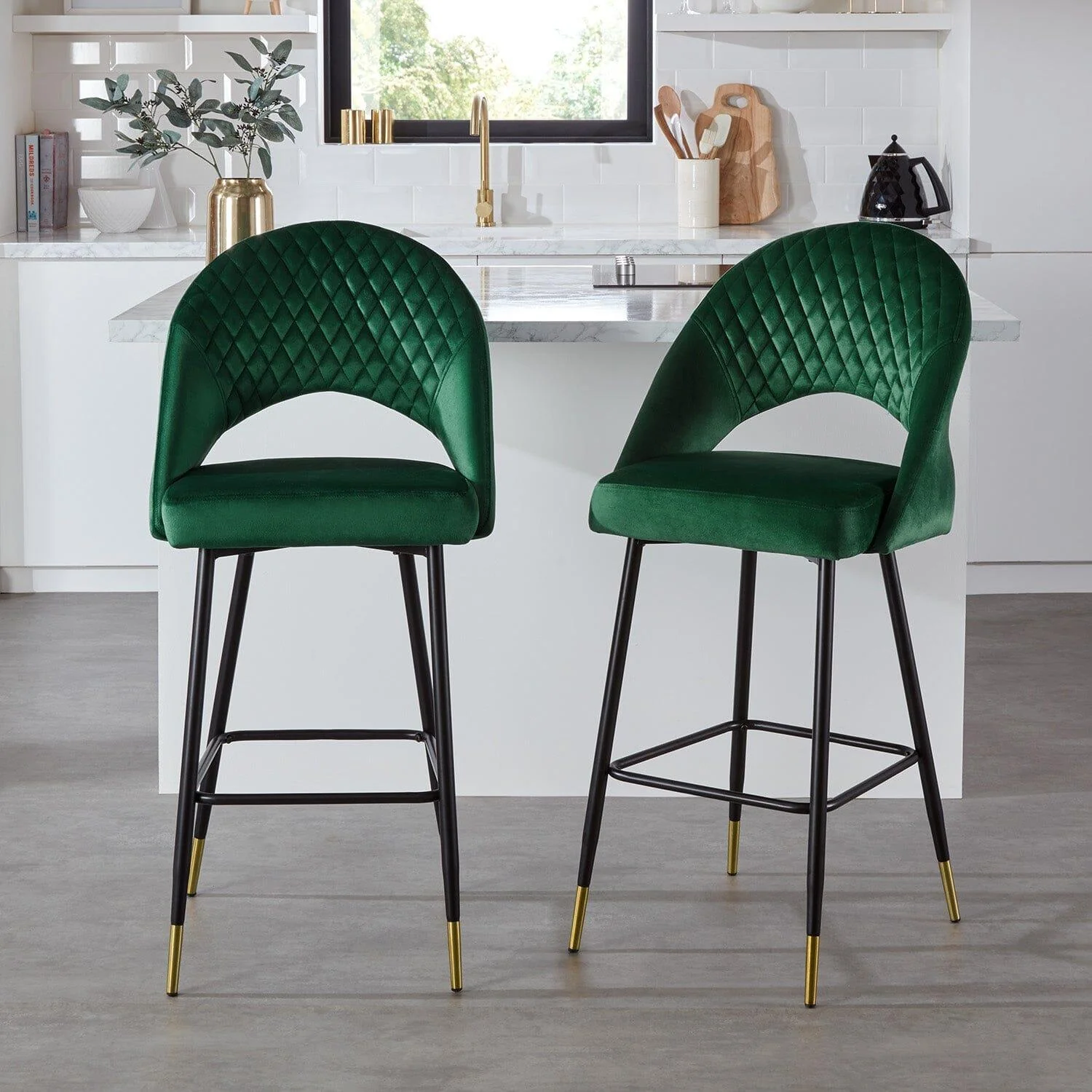 Outlet - Marilyn Bar Stool - Set Of 2 - Green Velvet - Image 2