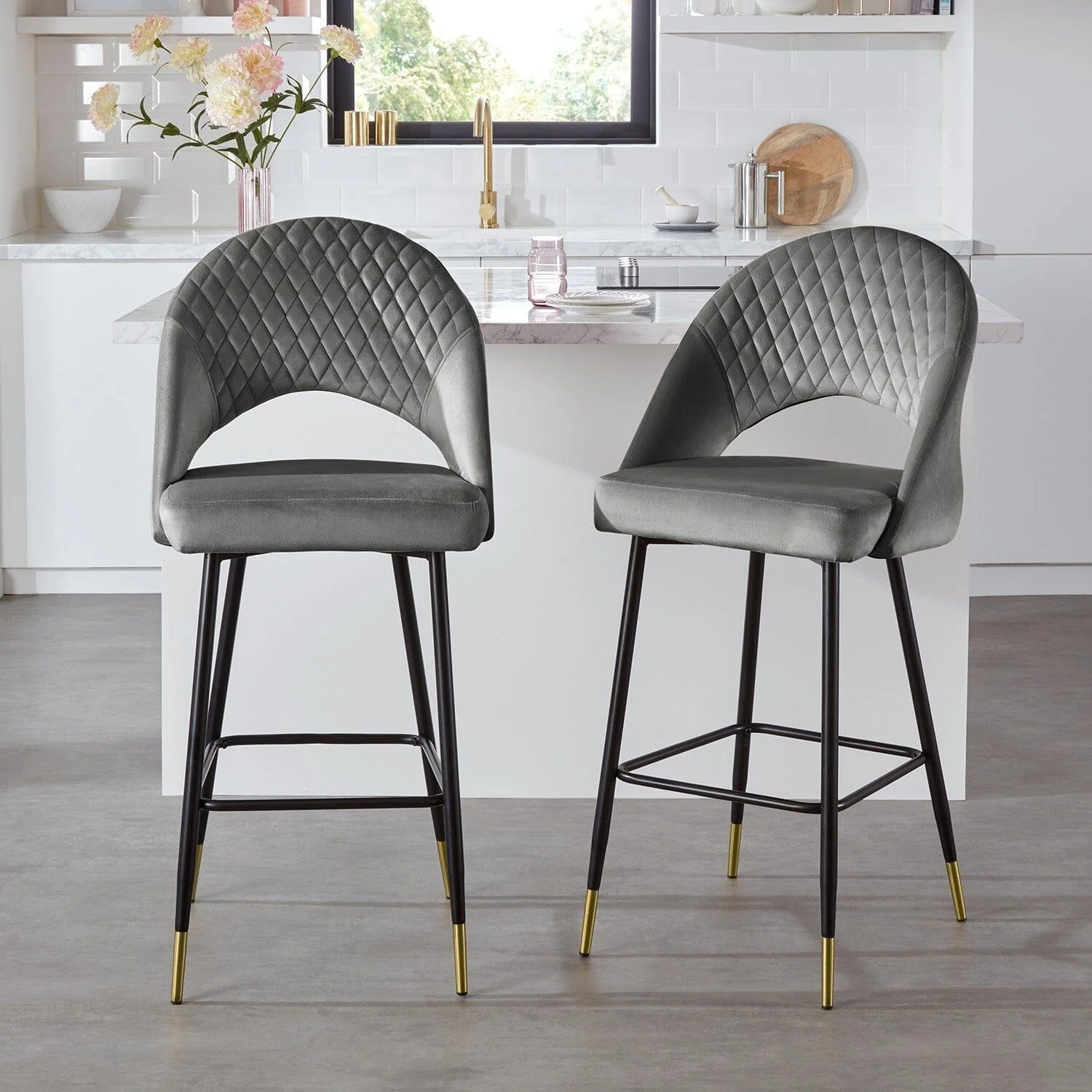 Outlet - Marilyn bar stool - set of 2 - grey velvet - Image 2