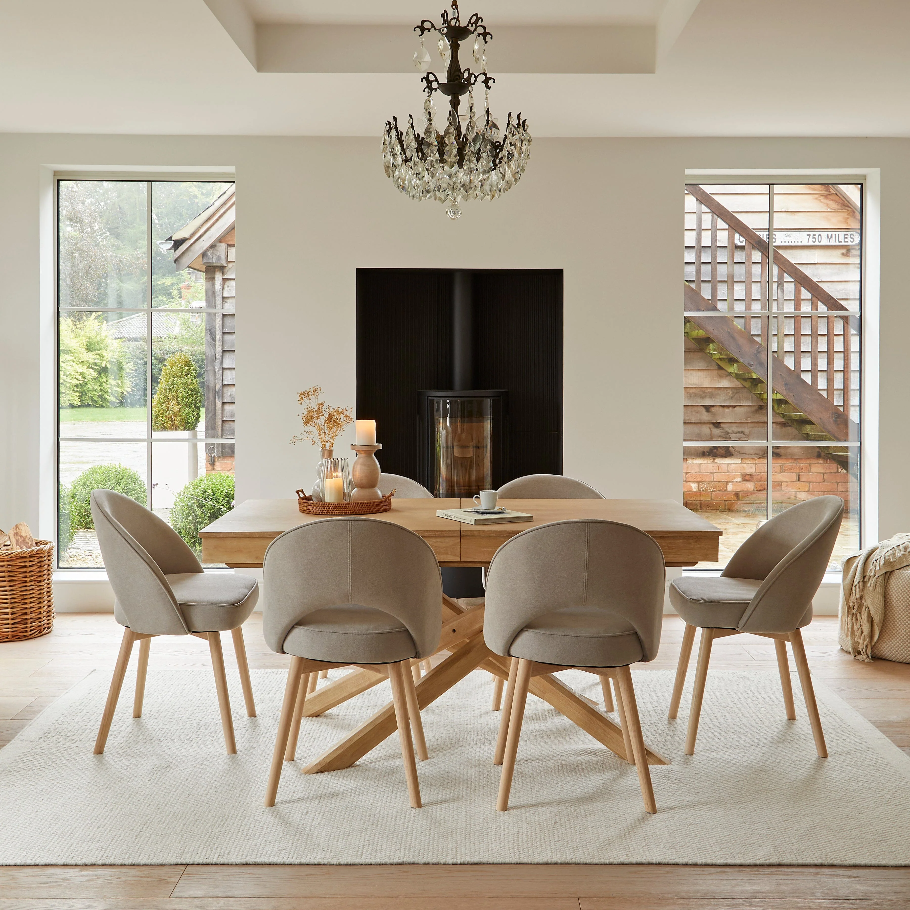 Marilyn Soft Beige Dining Chairs - Set of 2 - Whitewash Oak Legs - Image 2