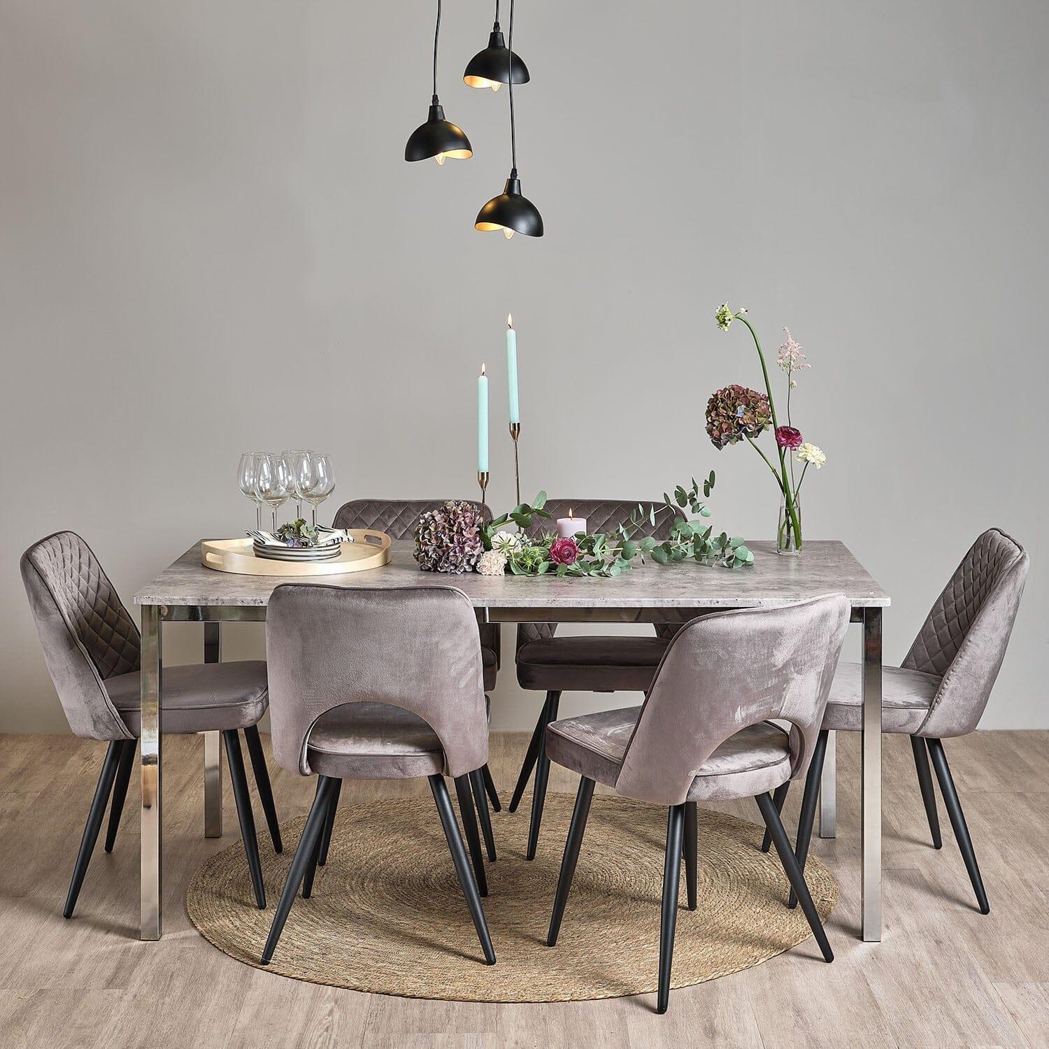 Outlet - Milo concrete effect dining table - 6 seater - with chrome legs - Image 3