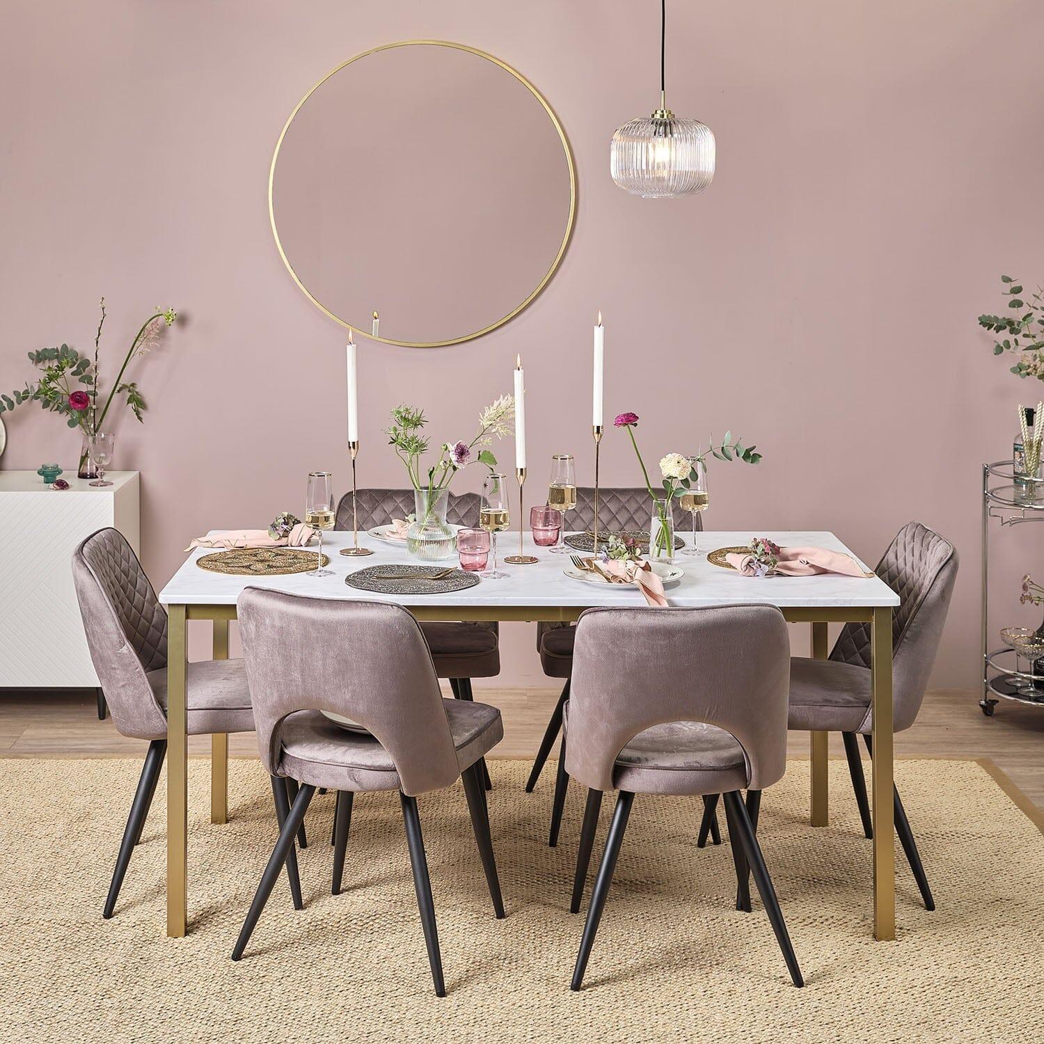 Outlet - Milo 6 Seater Marble Effect Dining Table with Gold Legs - Image 2