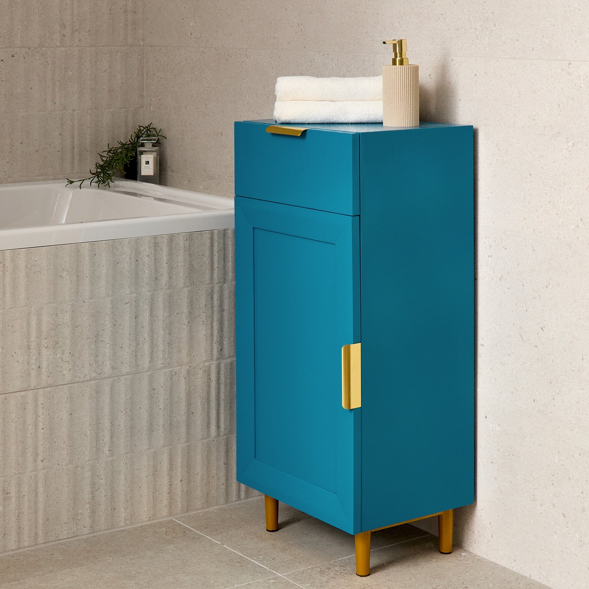Outlet - Nami 40cm 1 Door 1 Drawer Storage Cabinet - Teal Blue - Image 2