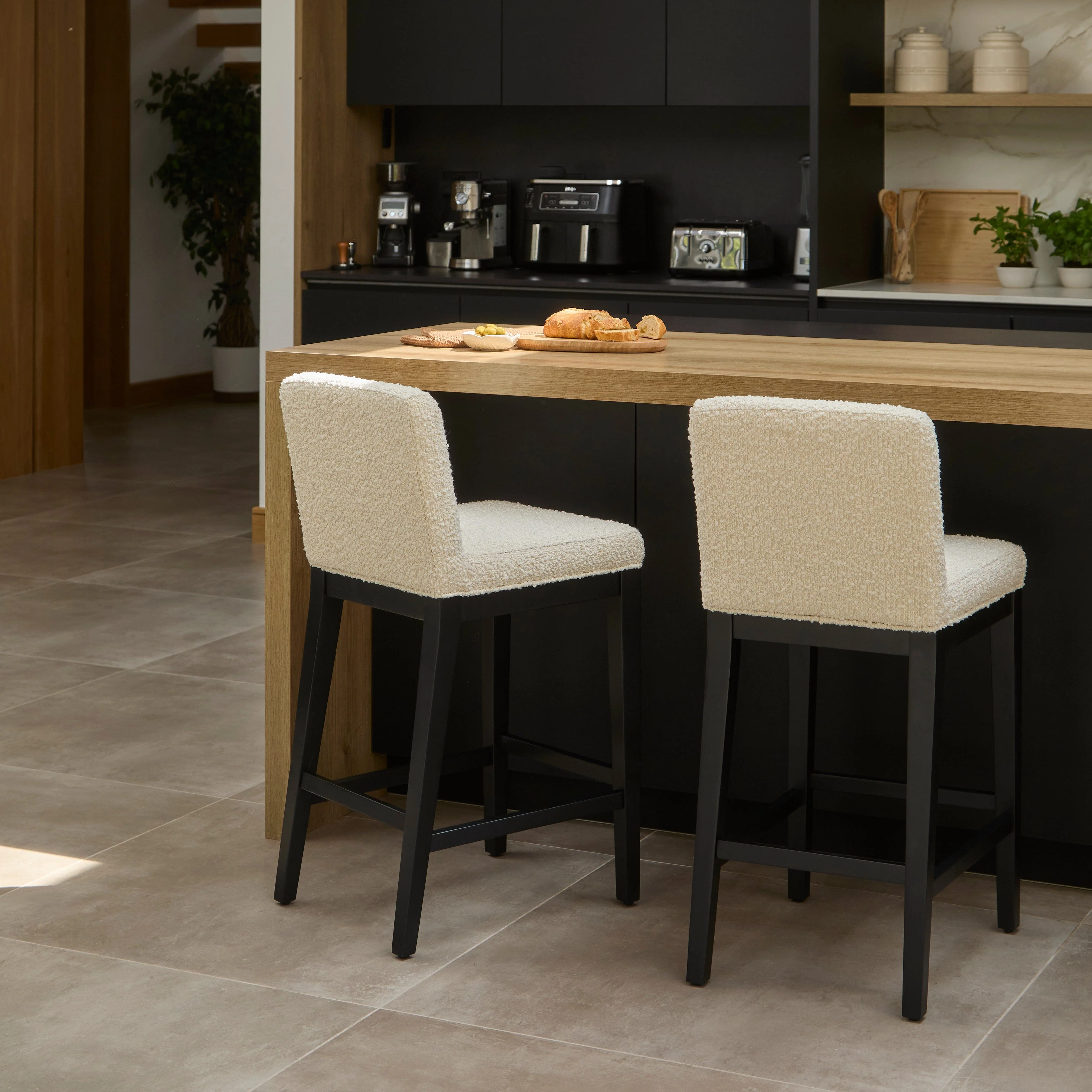 Outlet - Nolan Boucle Bar Stool - Black Oak Legs - Image 2