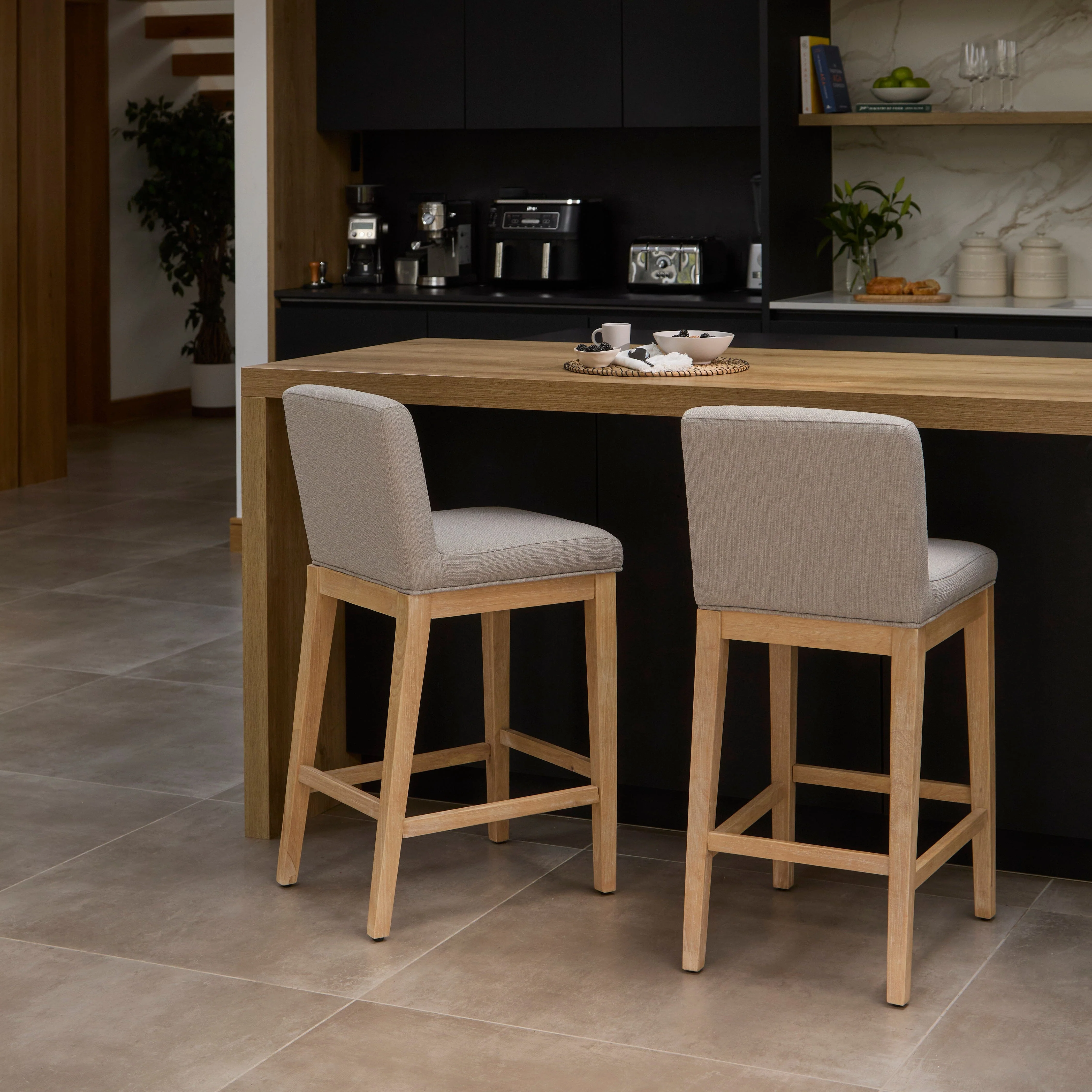 Outlet - Nolan Fawn Linen Bar Stool - Whitewash Oak Legs - Image 2