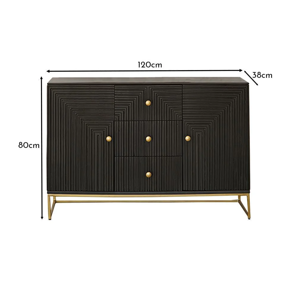 Outlet - Rayna 2 Door 3 Drawer Large Sideboard - Jet Black - Image 7