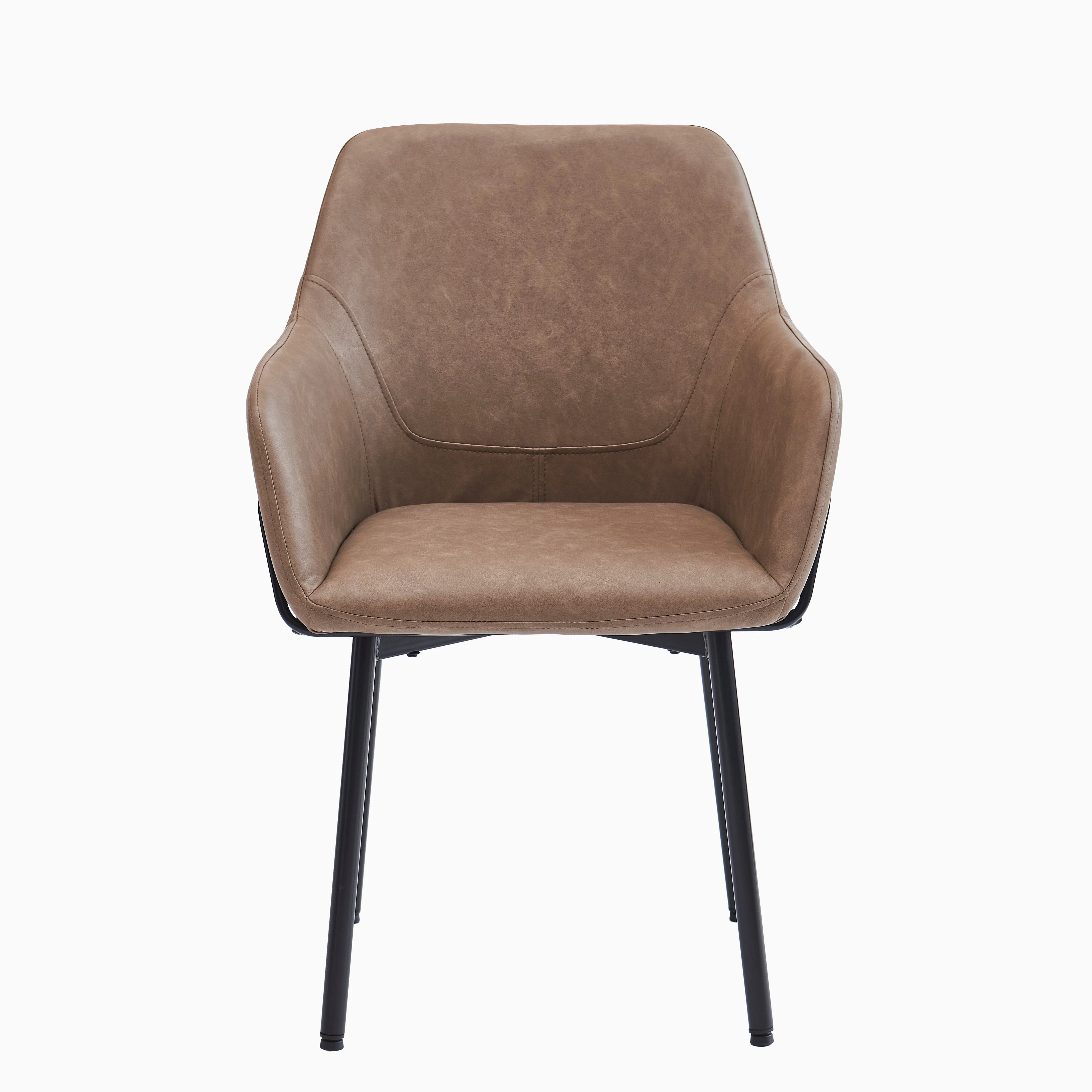 Reagan Almond Brown Vegan Leather Carver Chairs  - Set of 2 - Black Metal Legs - Image 9
