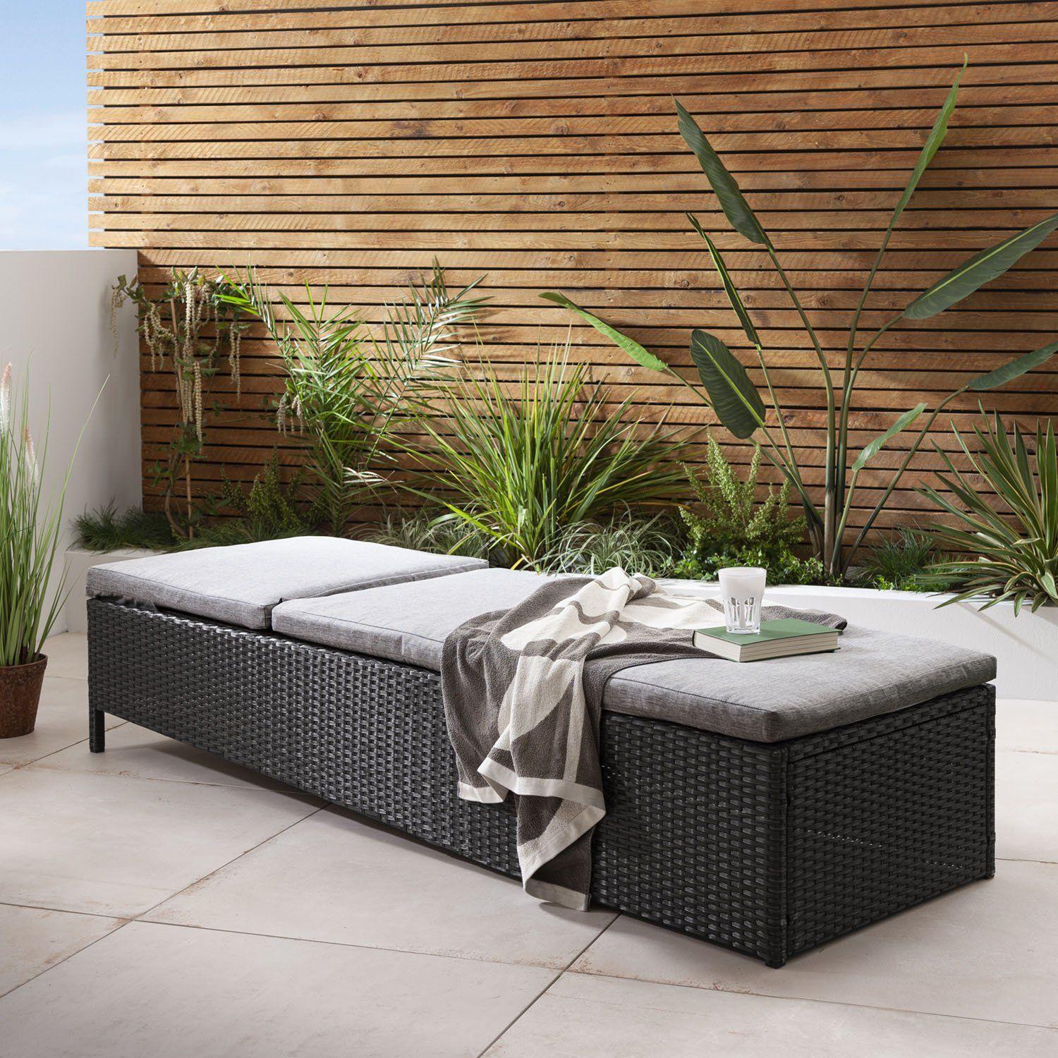 Outlet - Serina Premium Rattan Sun Lounger - Black - Image 2