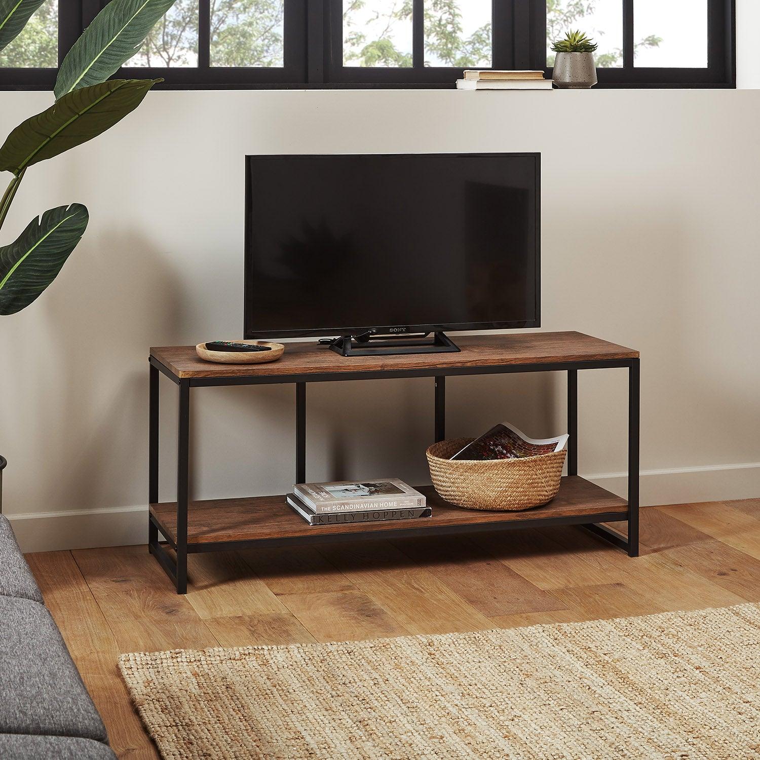 Outlet - Sheffield industrial TV stand - wood effect & metal frame - Image 2