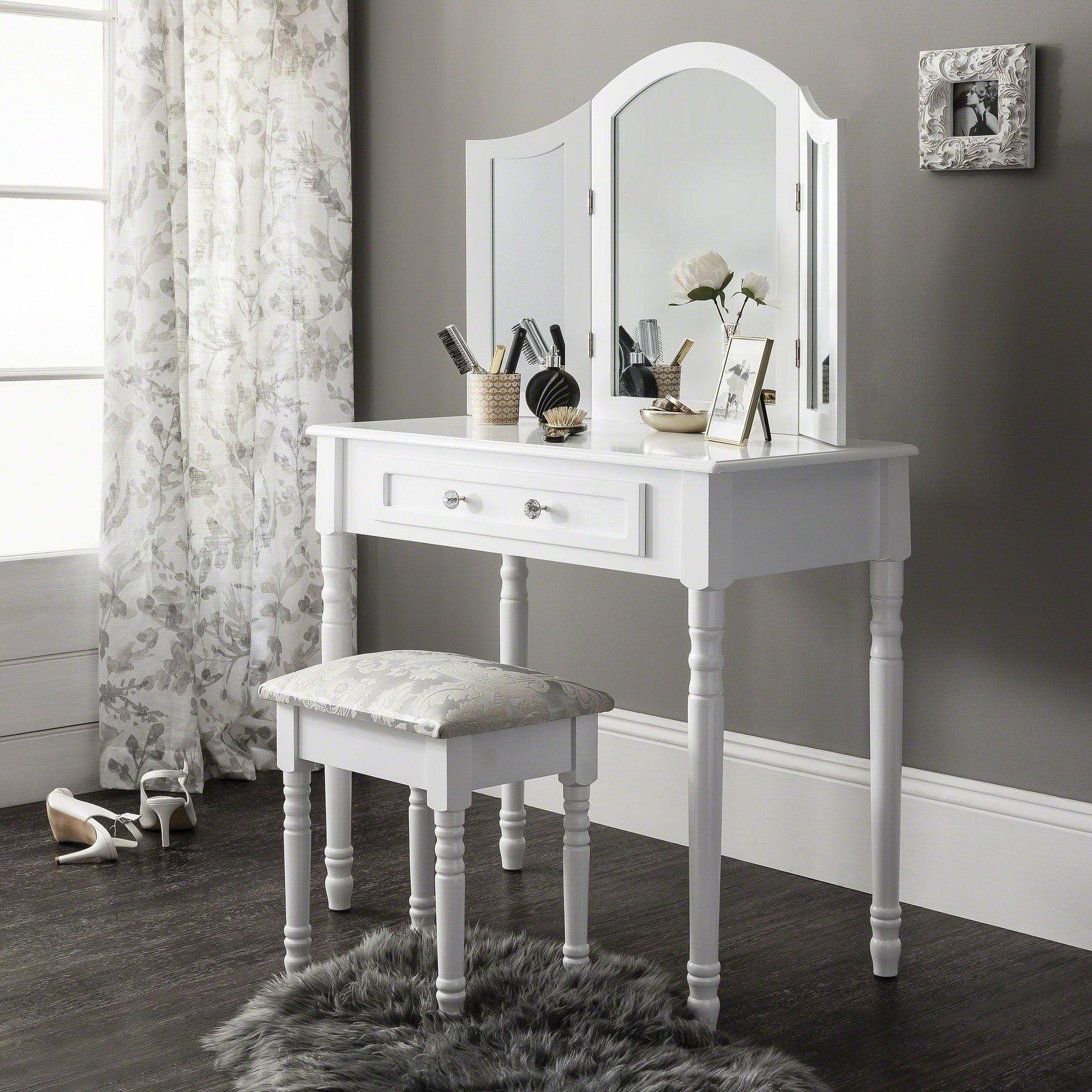 Outlet – Sienna Dressing Table, Stool & Mirror Set - White Painted - Image 9