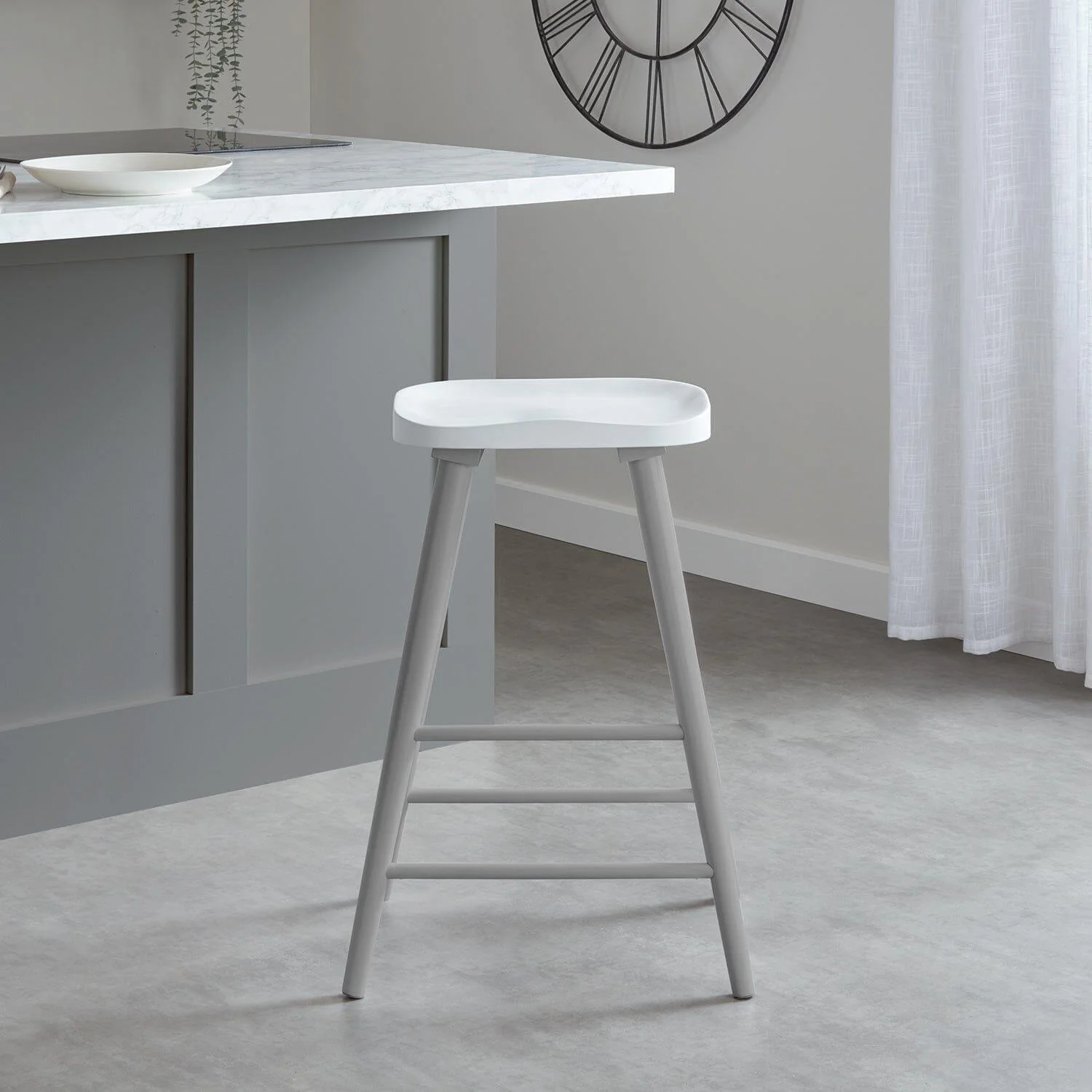 Outlet - Silvester Bar Stool - Grey Frame with White Top - Image 2